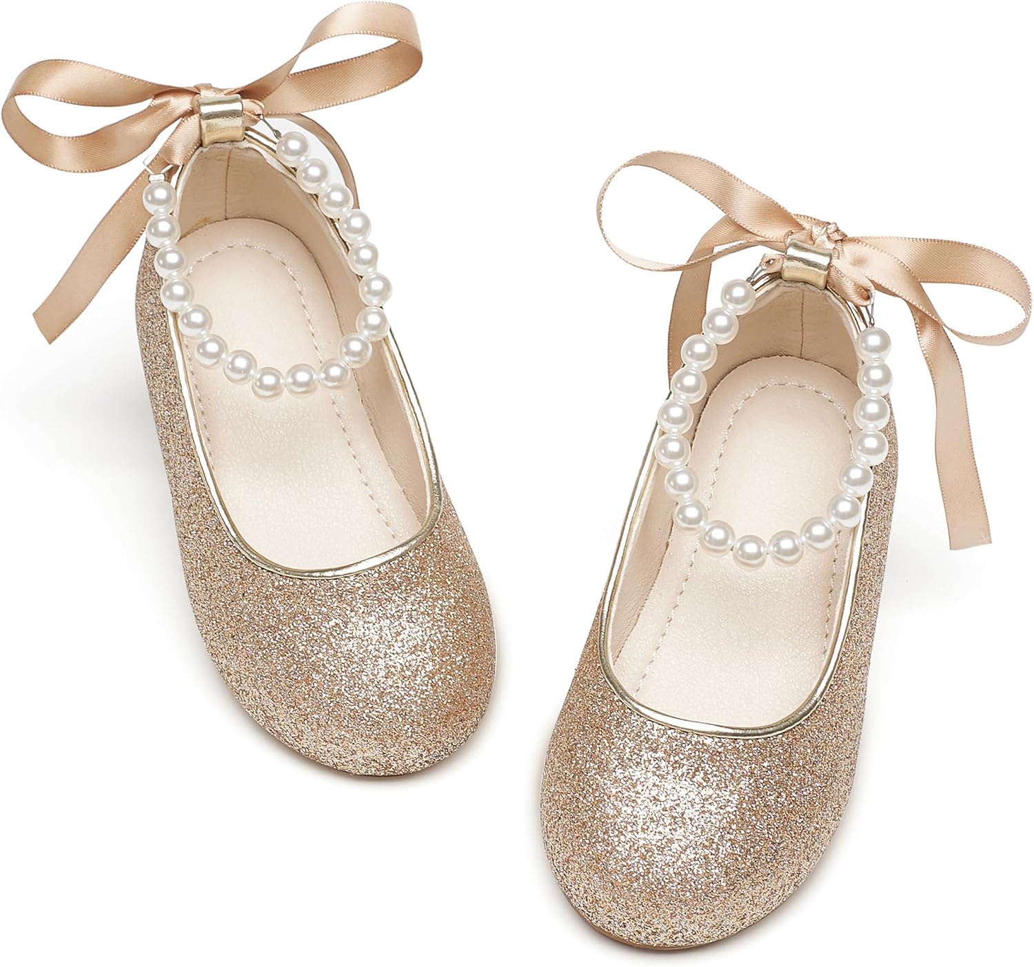 ZAPATOS PLANOS INFANTILES PHIRAMIN P20 DORADO CON FLORES Y CORREA DE PERLAS - 1