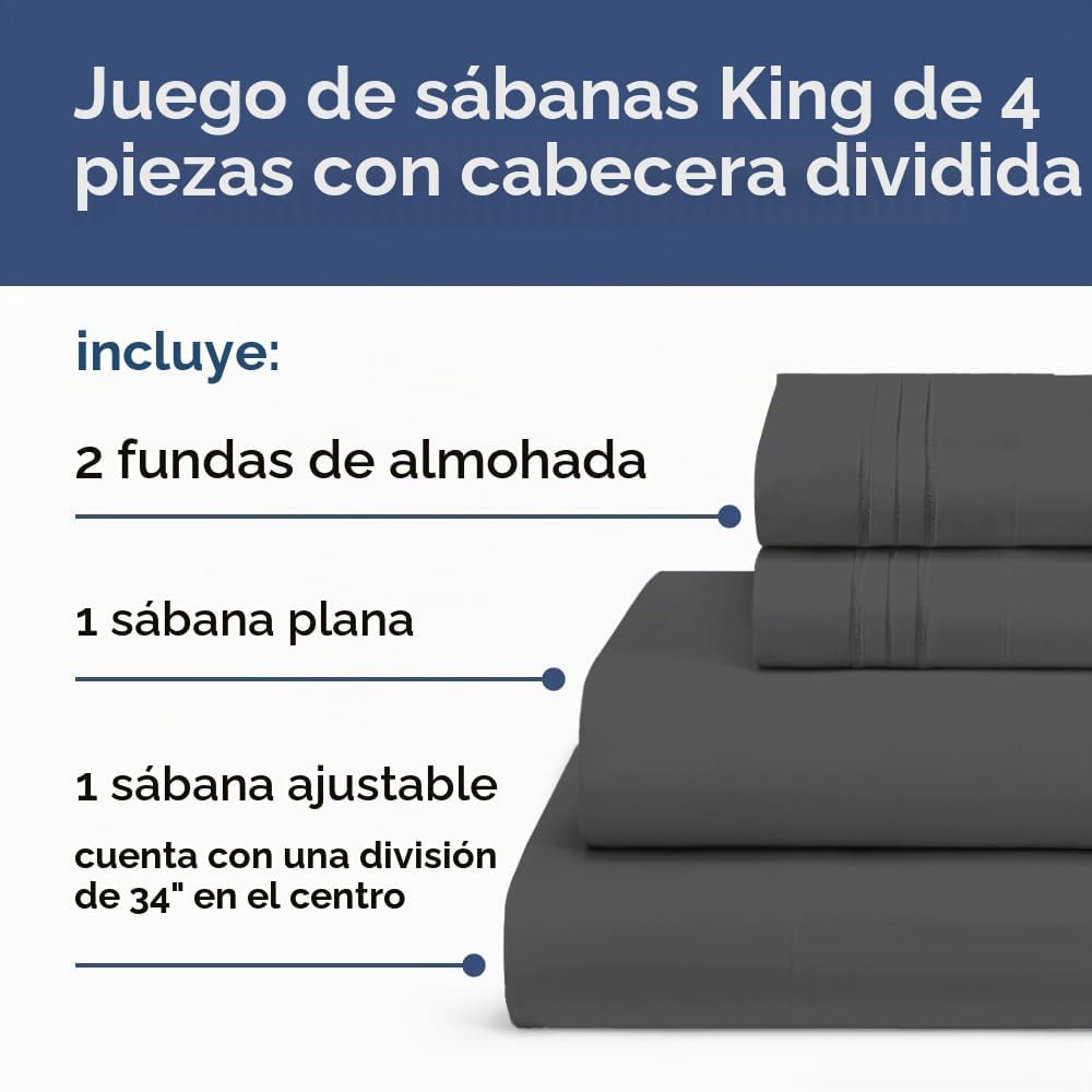 JUEGO DE SÁBANAS SPLIT KING CGK UNLIMITED 4 PIEZAS CHARCOAL - 3