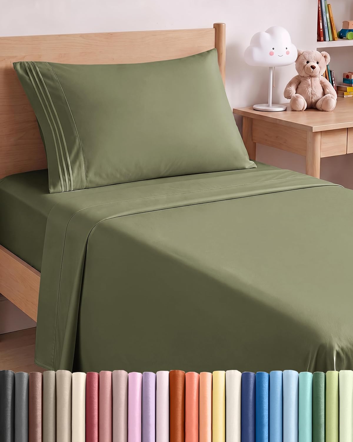 JUEGO DE SÁBANAS TWIN SIZE 3 PIEZAS MICROFIBRA VERDE SAGE - 1