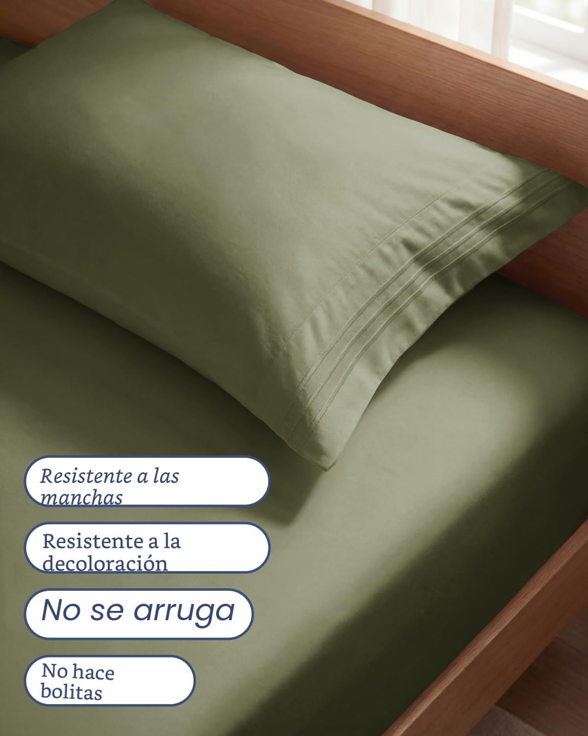 JUEGO DE SÁBANAS TWIN SIZE 3 PIEZAS MICROFIBRA VERDE SAGE - 5