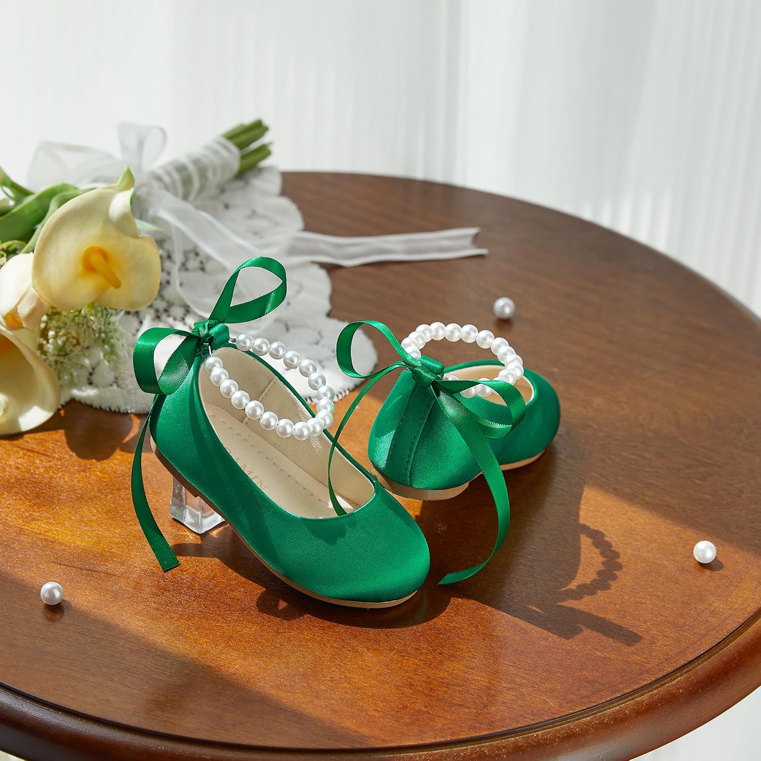 ZAPATOS PLANOS PHIRAMIN PARA NIÑA CON DISEÑO FLORAL Y CORREA PERLA VERDE - 3