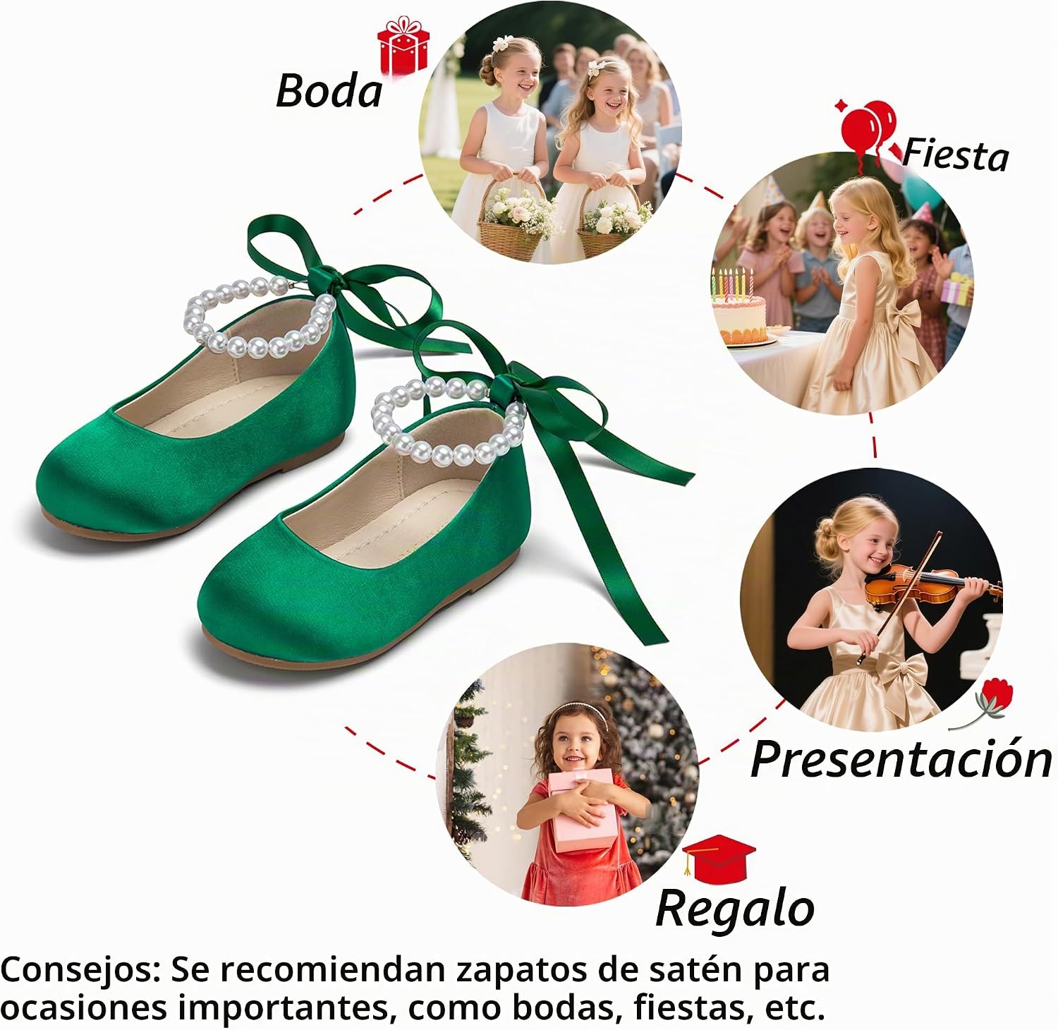 ZAPATOS PLANOS PHIRAMIN PARA NIÑA CON DISEÑO FLORAL Y CORREA PERLA VERDE - 4