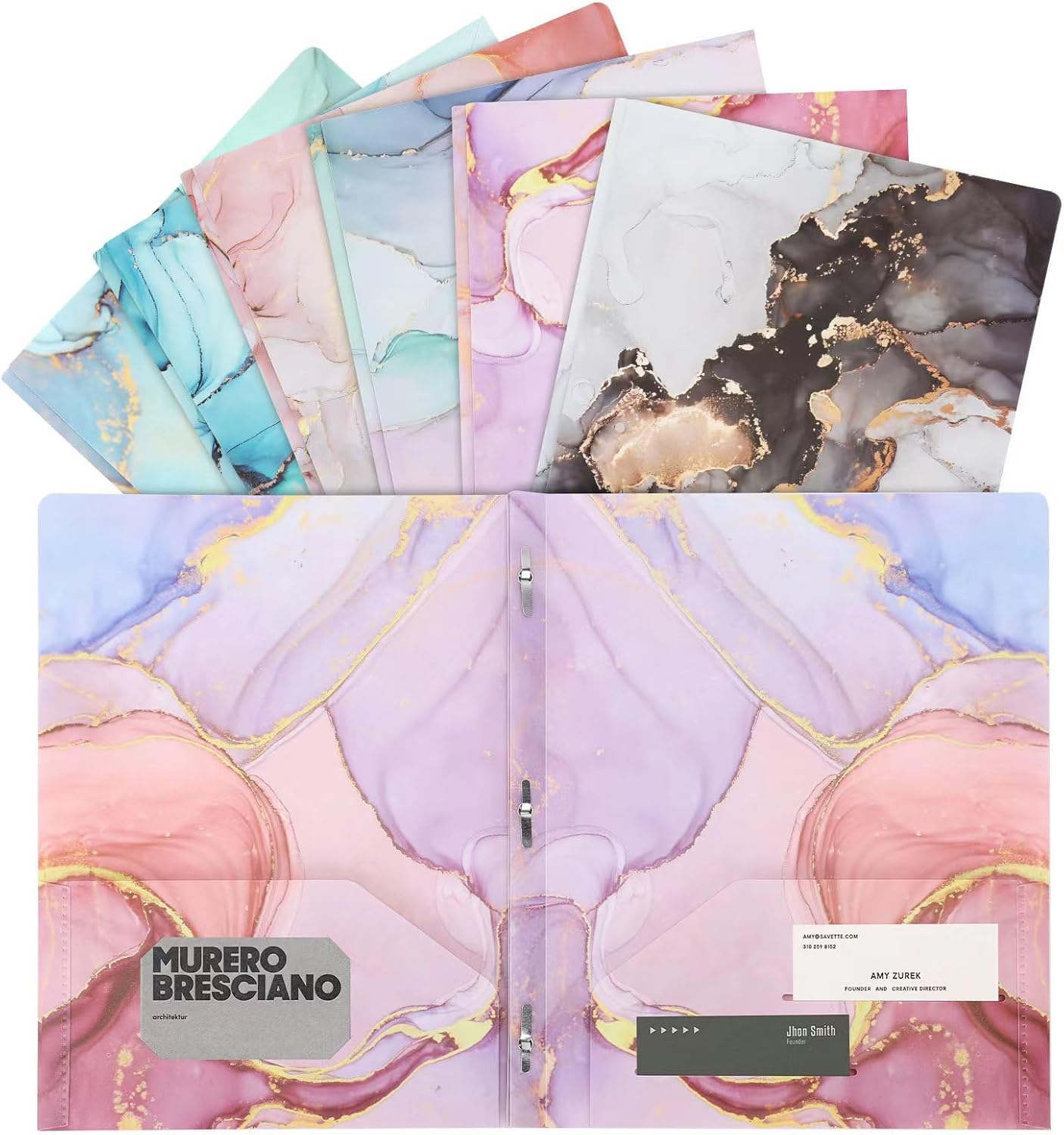CARPETA CON 2 BOLSILLOS Y 3 PERFORACIONES DDAOWANX ESTILO MÁRMOL, PAQUETE DE 12 UNIDADES - 1