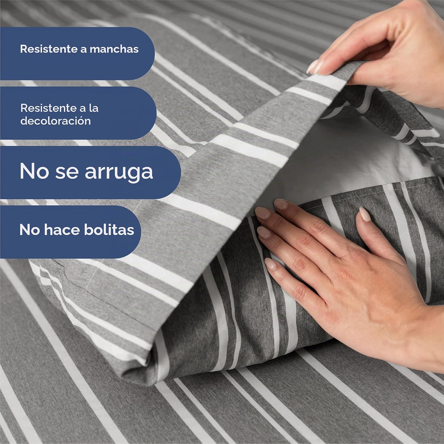 JUEGO DE SÁBANAS SPLIT KING 5 PIEZAS MICROFIBRA GRIS A RAYAS - 5
