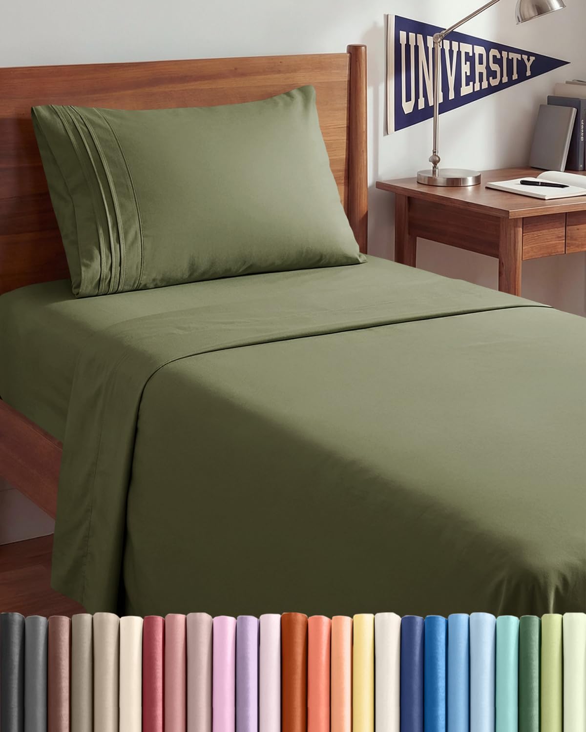JUEGO DE SÁBANAS TWIN XL 3 PIEZAS MICROFIBRA VERDE SAGE - 1