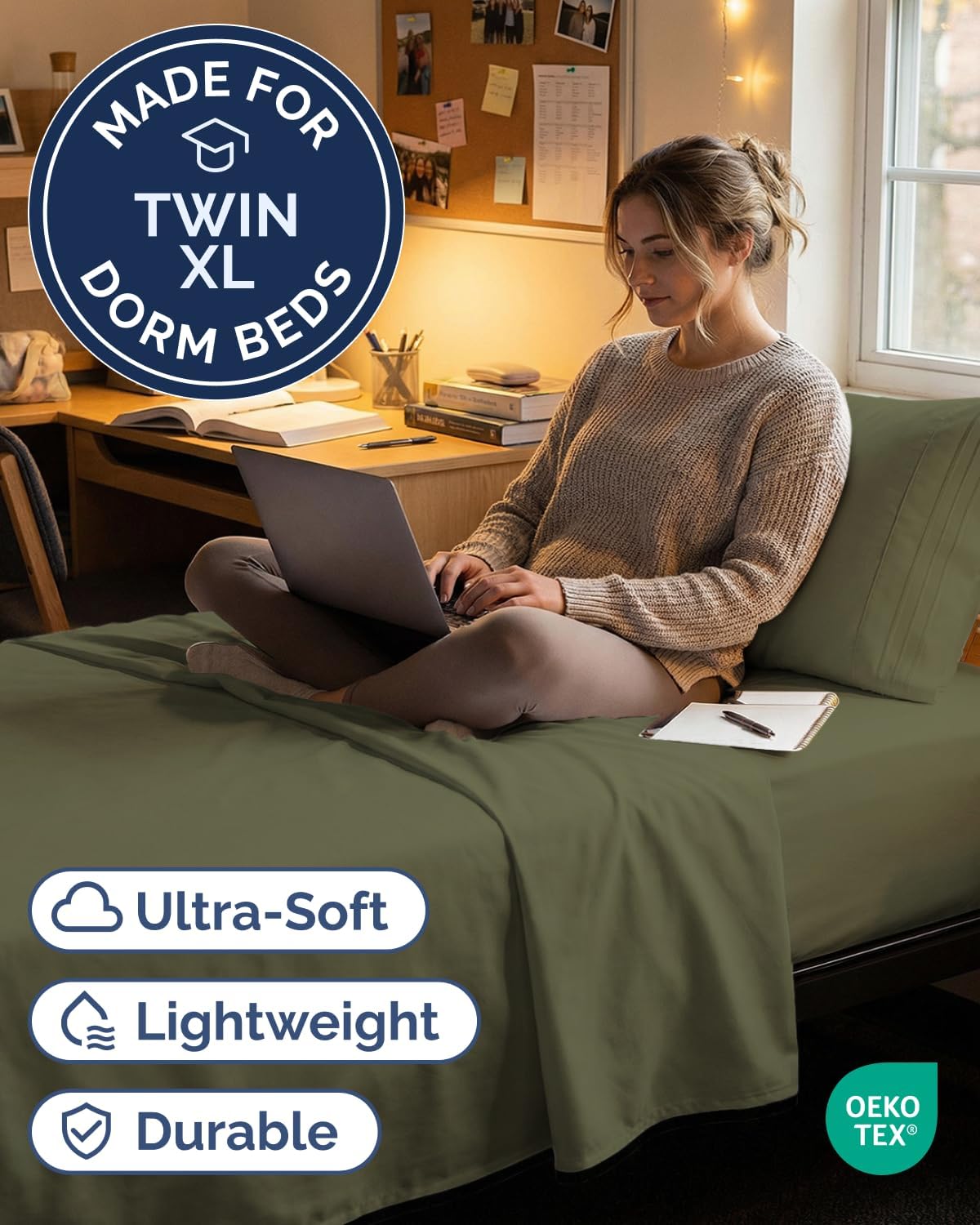 JUEGO DE SÁBANAS TWIN XL 3 PIEZAS MICROFIBRA VERDE SAGE - 2