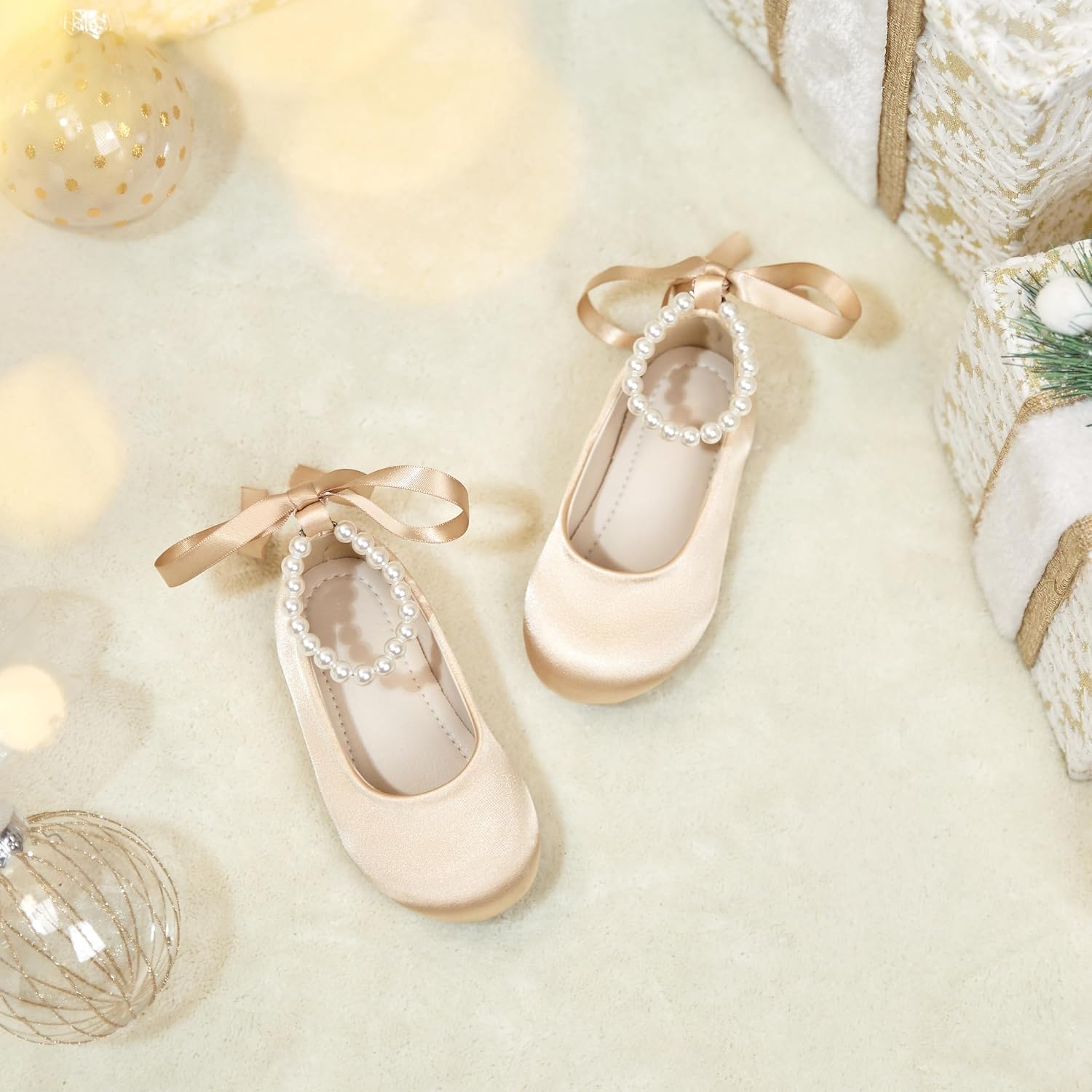 ZAPATOS PLANOS INFANTILES PHIRAMIN P20 CON DISEÑO FLORAL Y CORREA DE PERLAS CHAMPAGNE - 3