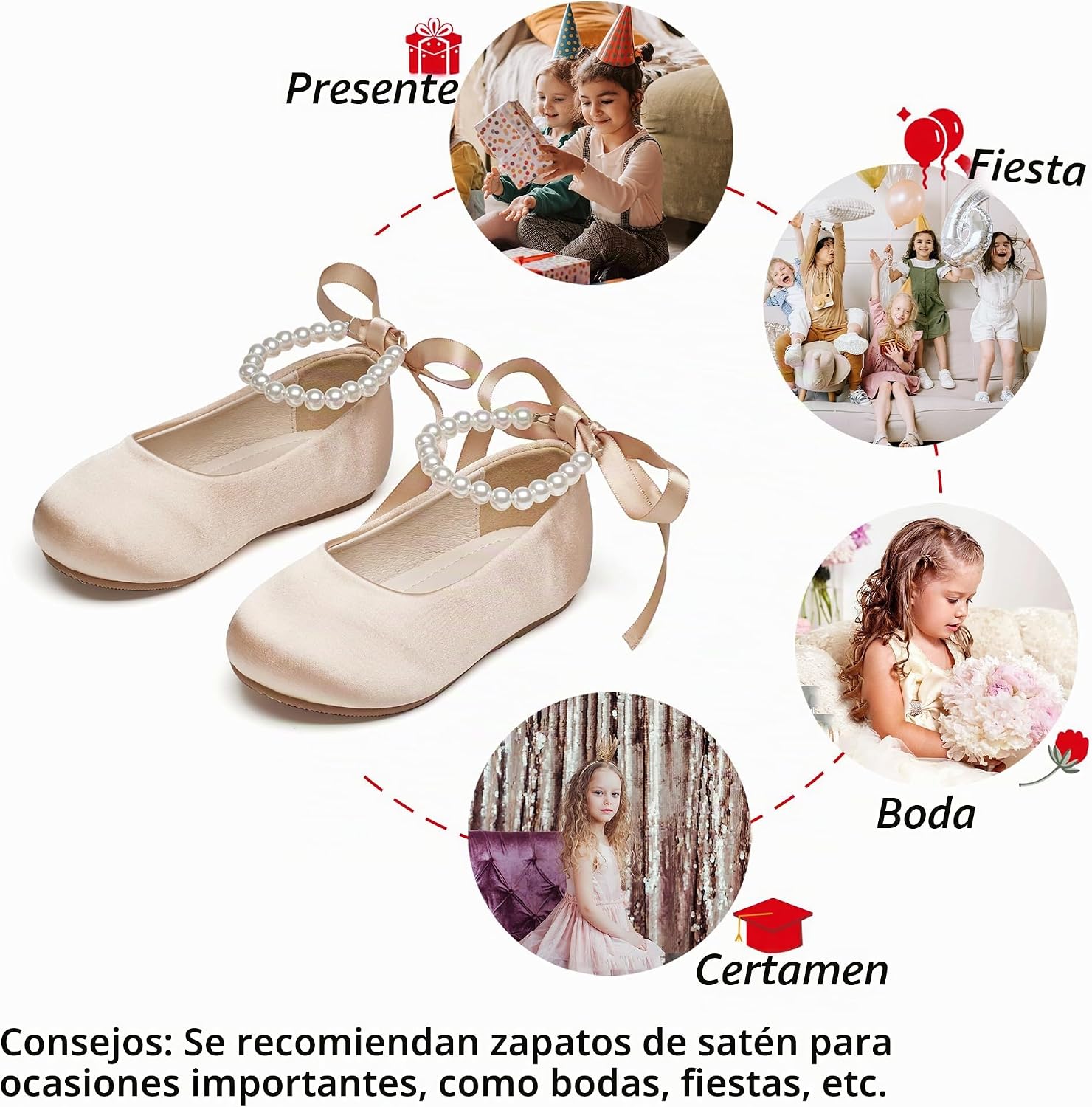 ZAPATOS PLANOS INFANTILES PHIRAMIN P20 CON DISEÑO FLORAL Y CORREA DE PERLAS CHAMPAGNE - 4