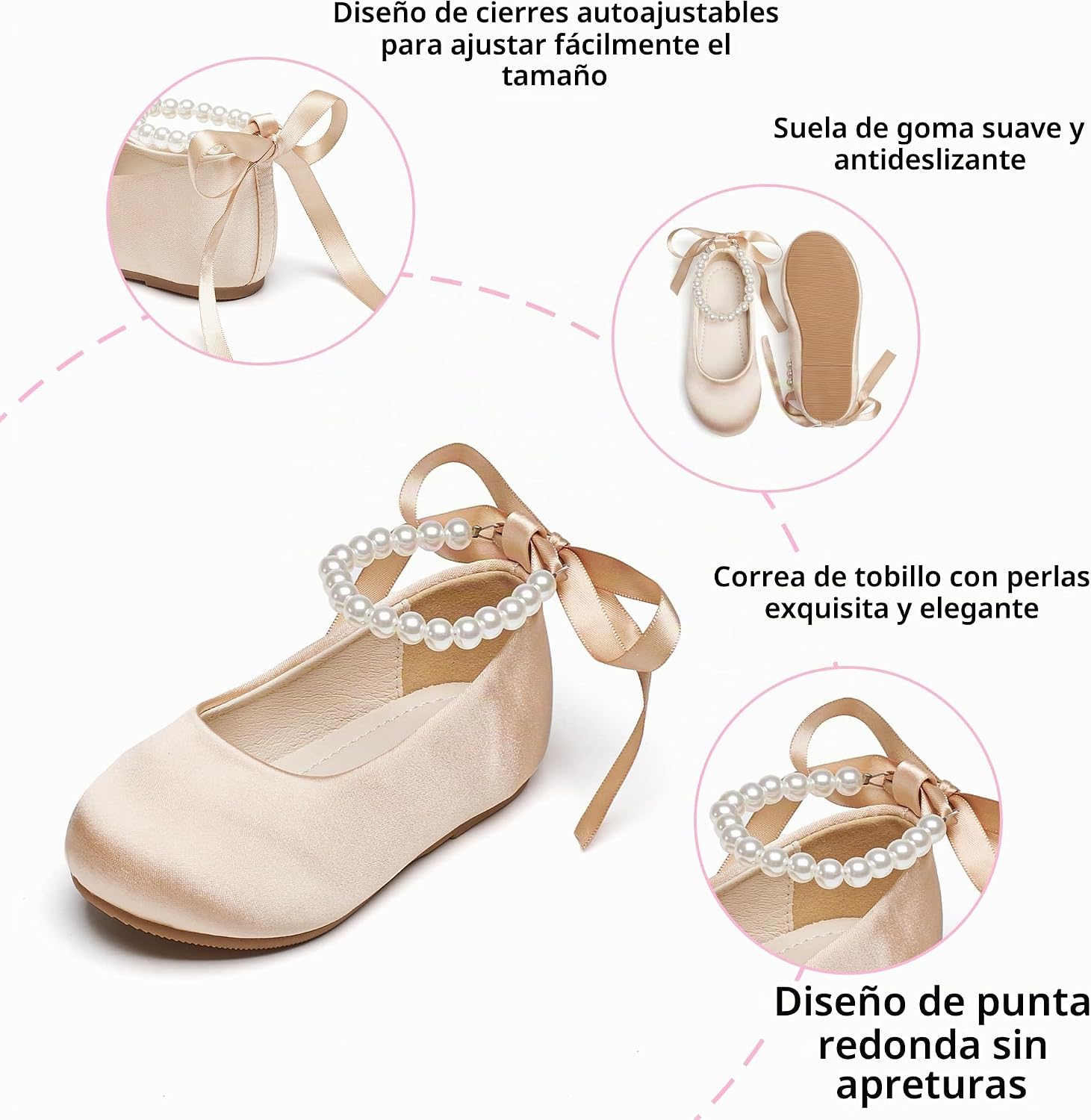 ZAPATOS PLANOS INFANTILES PHIRAMIN P20 CON DISEÑO FLORAL Y CORREA DE PERLAS CHAMPAGNE - 5