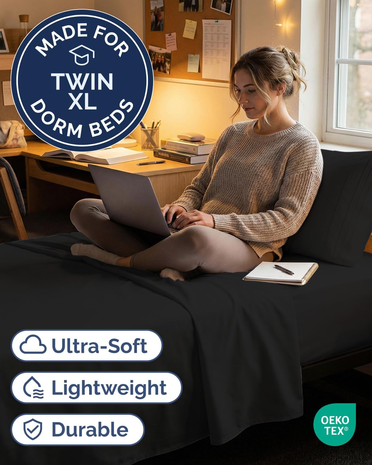 JUEGO DE SÁBANAS TWIN XL 3 PIEZAS MICROFIBRA NEGRO - 2