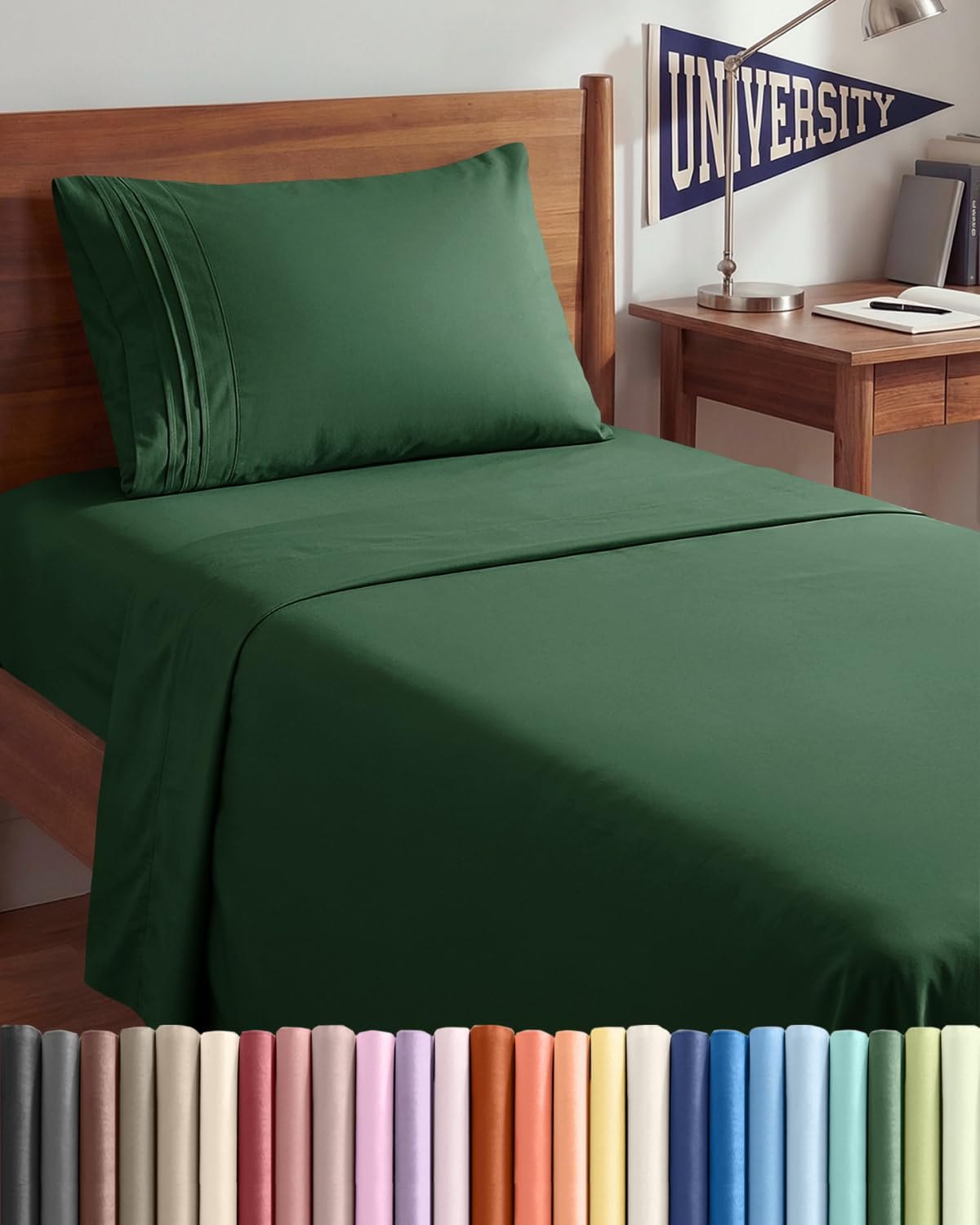 JUEGO DE SÁBANAS TWIN XL 3 PIEZAS CGK UNLIMITED MICROFIBRA VERDE ESMERALDA - 1