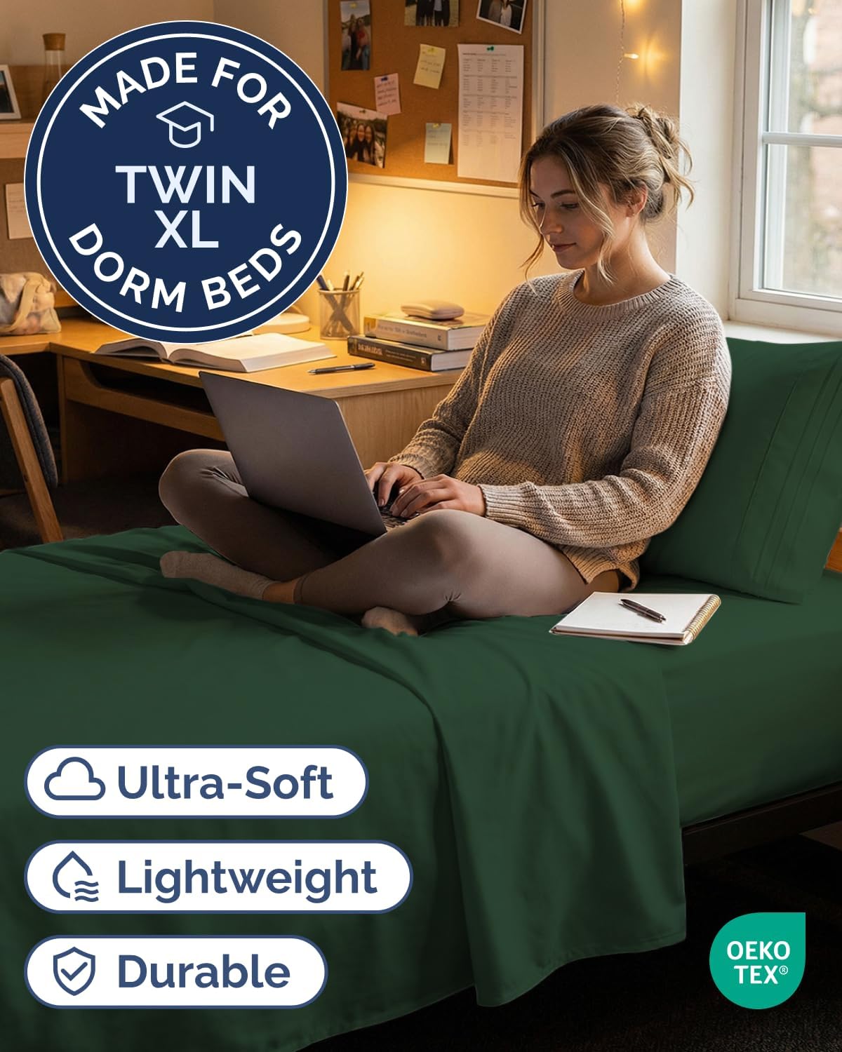 JUEGO DE SÁBANAS TWIN XL 3 PIEZAS CGK UNLIMITED MICROFIBRA VERDE ESMERALDA - 2