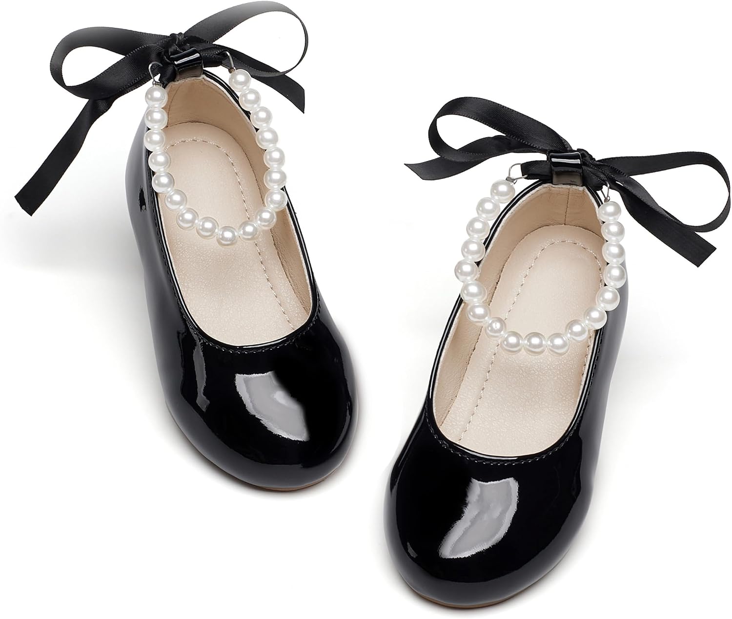 ZAPATOS PLANOS PHIRAMIN NIÑA FLORES CORREA PERLA NEGRO - 1