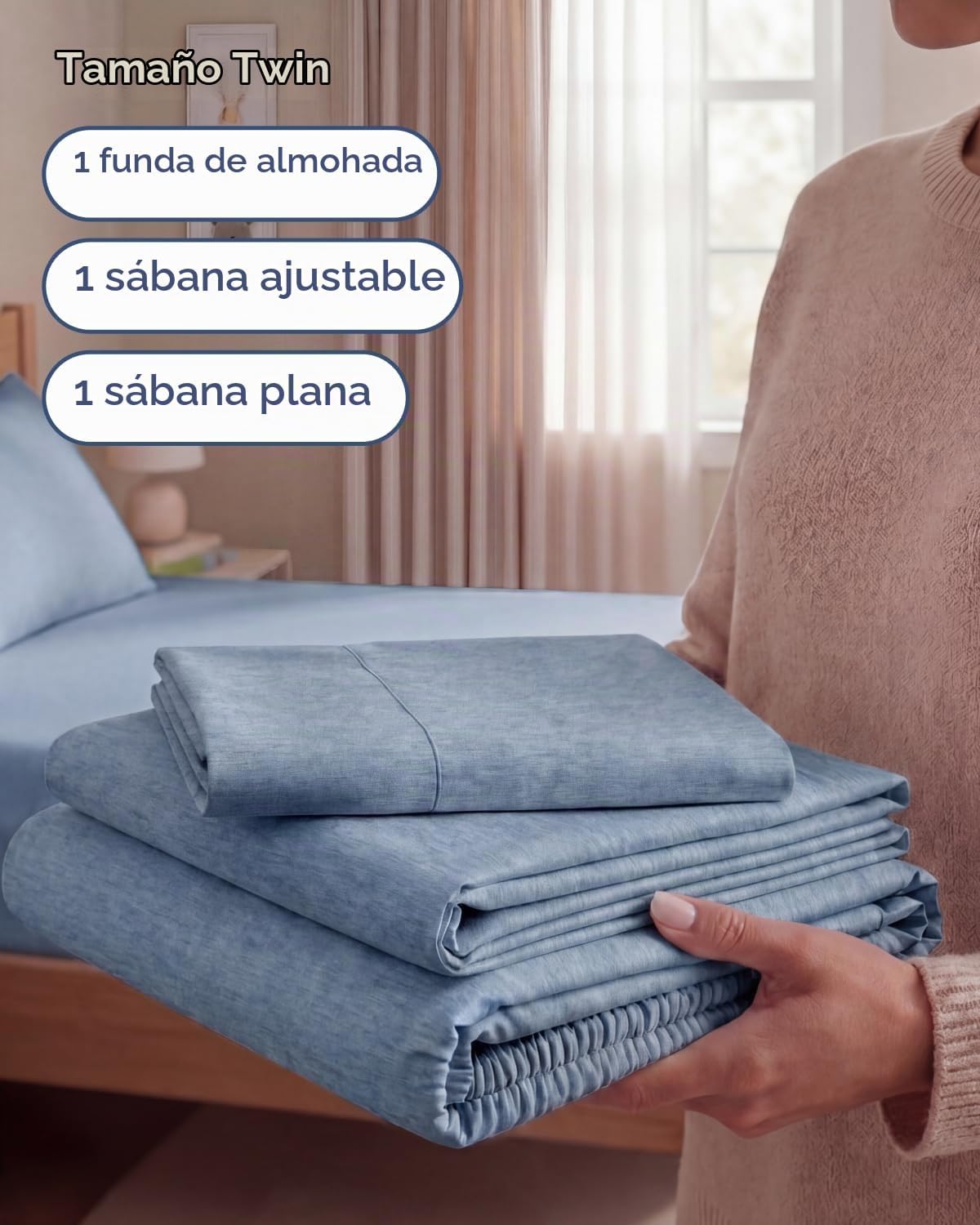 JUEGO DE SÁBANAS TWIN SIZE 3 PIEZAS MICROFIBRA AZUL JASPEADO - 3