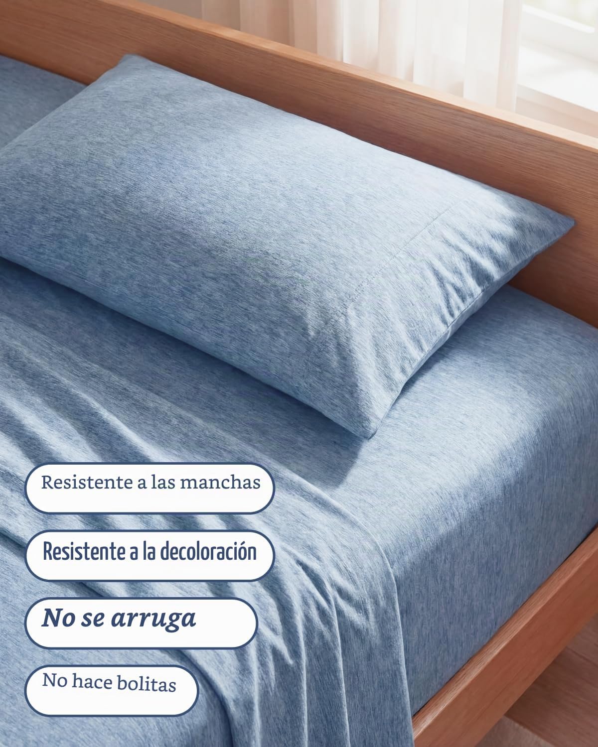 JUEGO DE SÁBANAS TWIN SIZE 3 PIEZAS MICROFIBRA AZUL JASPEADO - 5