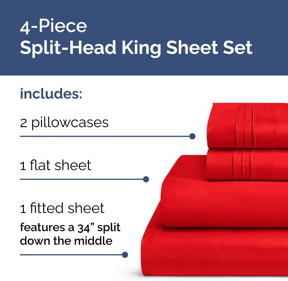 JUEGO DE SÁBANAS SPLIT KING CGK UNLIMITED ROJO 4 PIEZAS - 2