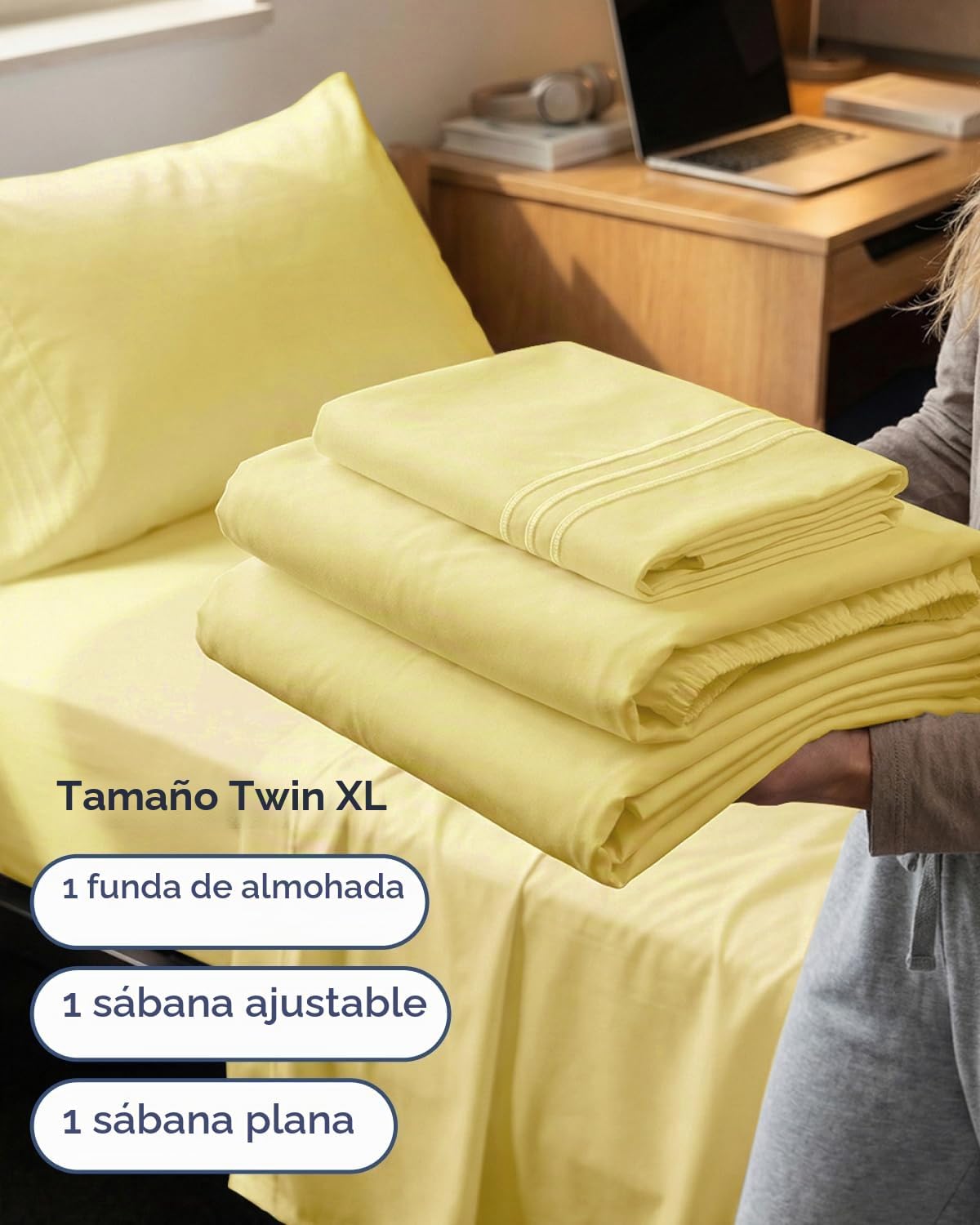 JUEGO DE SÁBANAS TWIN XL 3 PIEZAS CGK UNLIMITED AMARILLO - 3