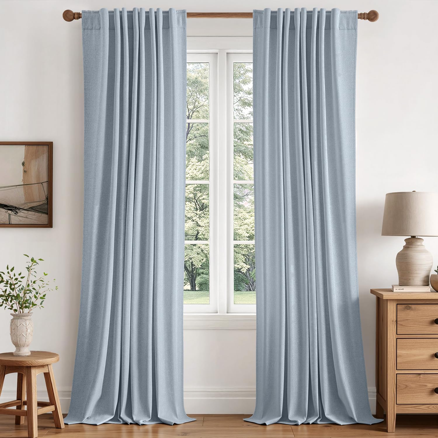 CORTINA DE TELA MIULEE 100% BLACKOUT LINO AZUL CLARO 40 X 108 PULGADAS - 1