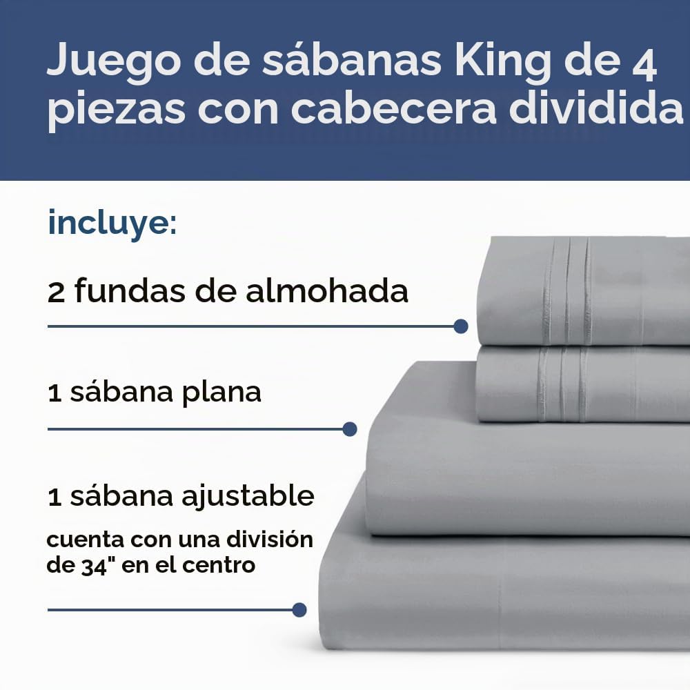 JUEGO DE SÁBANAS SPLIT KING CGK UNLIMITED AZUL ACERO 4 PIEZAS - 2