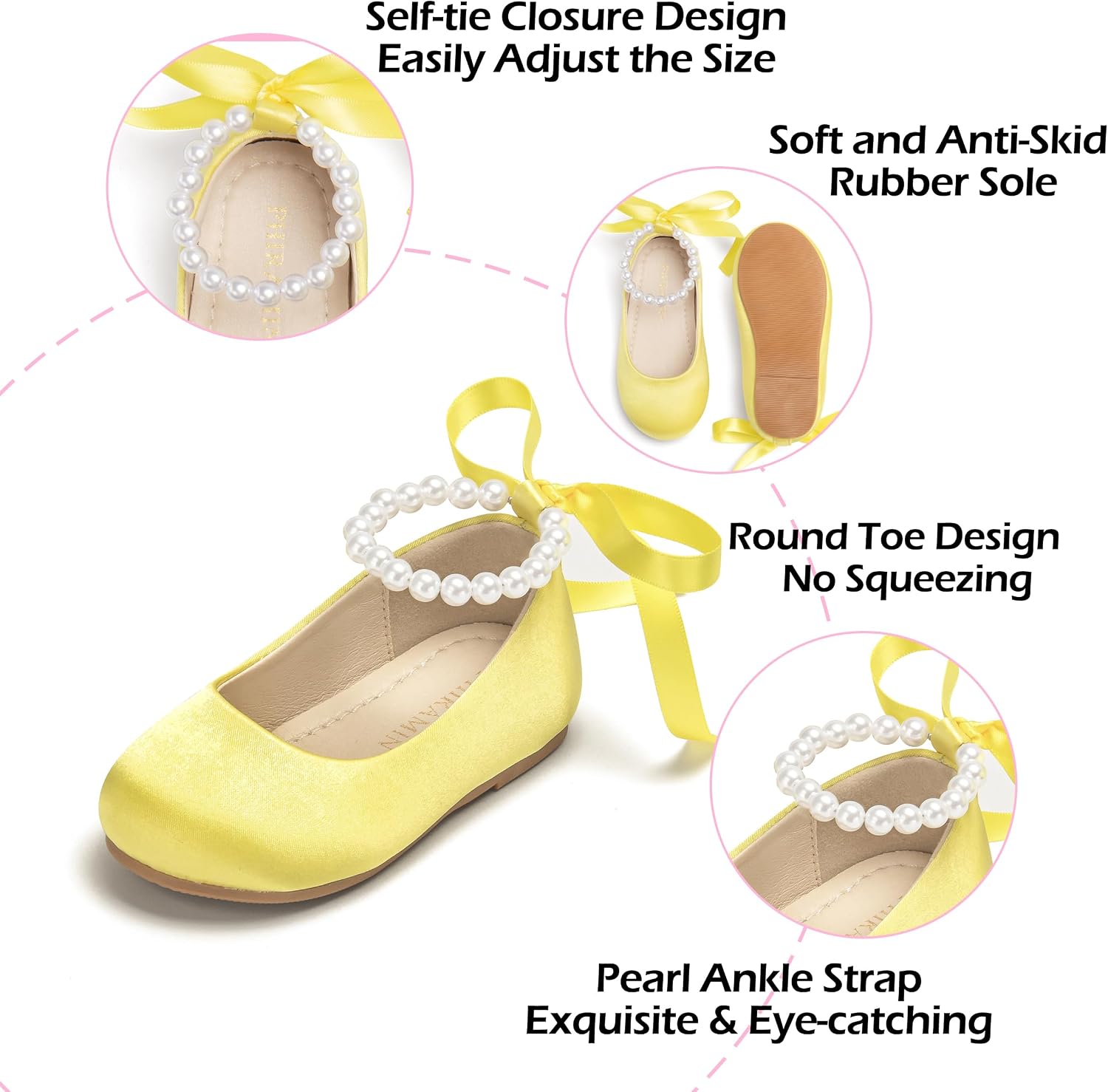 ZAPATOS PLANOS PHIRAMIN PARA NIÑA FLORES CORREA PERLAS AMARILLO - 5