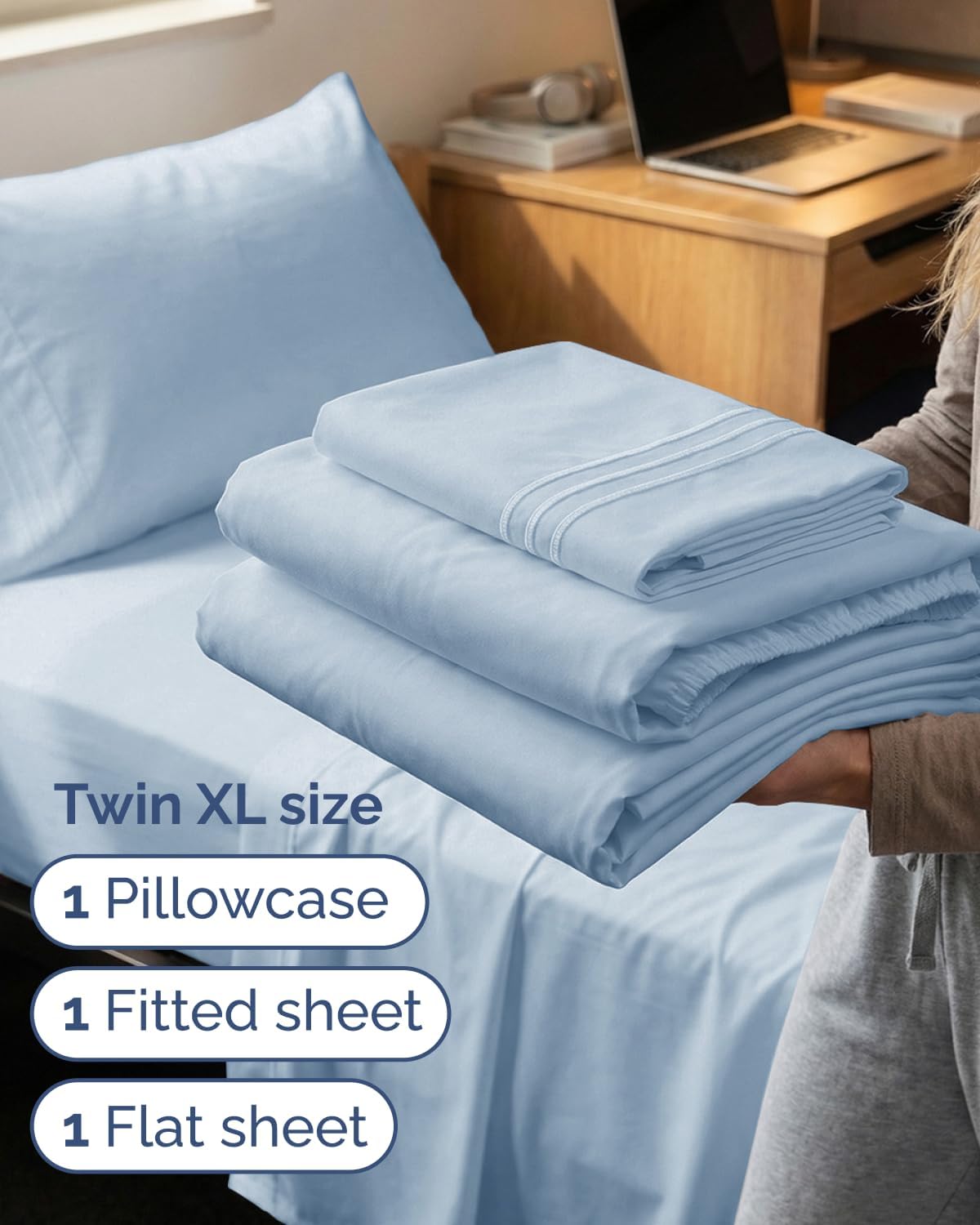 JUEGO DE SÁBANAS TWIN XL 3 PIEZAS CGK UNLIMITED AZUL CIELO - 3
