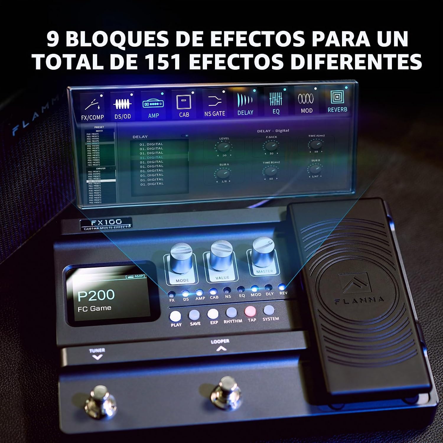 PEDAL DE EFECTOS FLAMMA FX100 MULTIEFECTOS PARA GUITARRA CON 55 MODELOS DE AMPLIFICADOR - 3