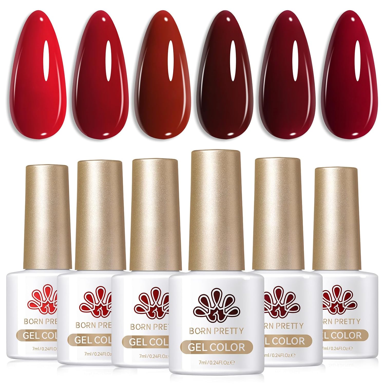 ESMALTE DE UÑAS GEL BORN PRETTY ROJO OSCURO BURDEO SET 6 BOTELLAS 7ML - 1