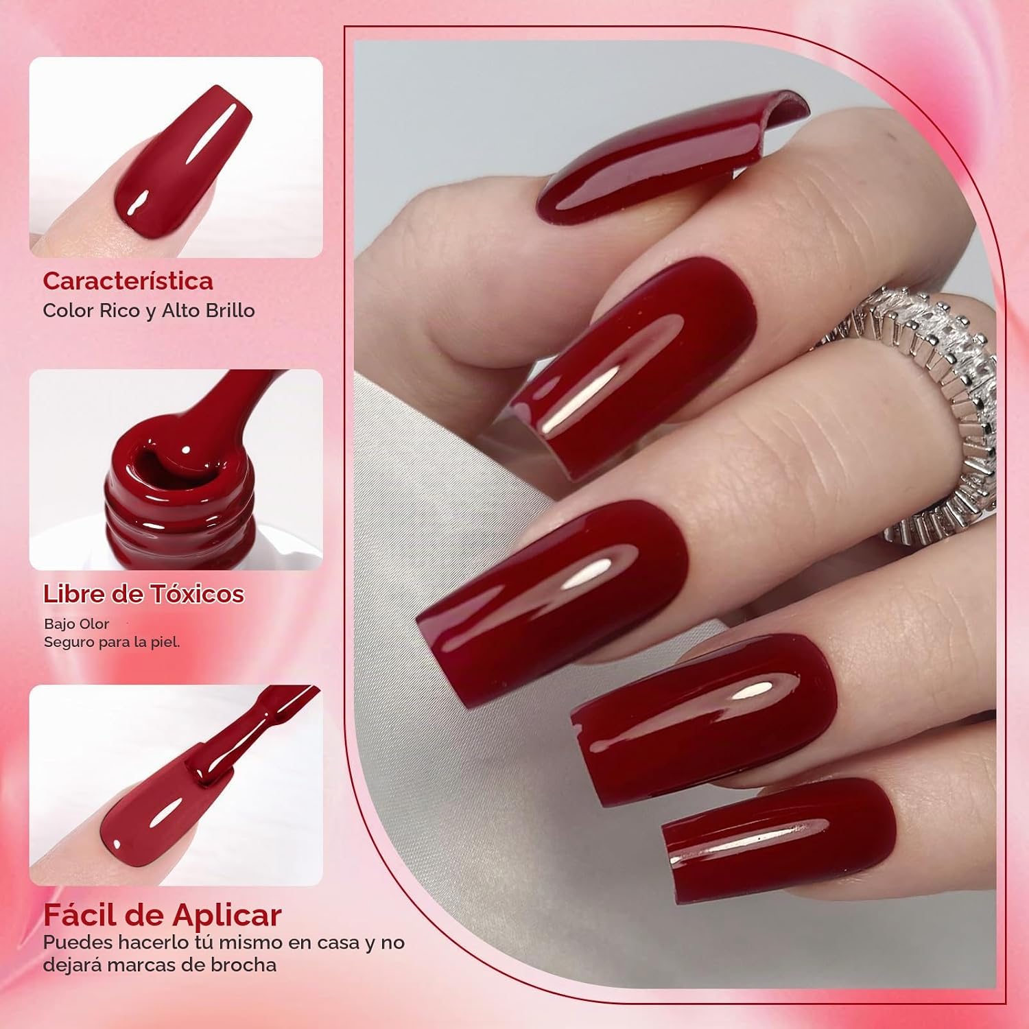 ESMALTE DE UÑAS GEL BORN PRETTY ROJO OSCURO BURDEO SET 6 BOTELLAS 7ML - 5