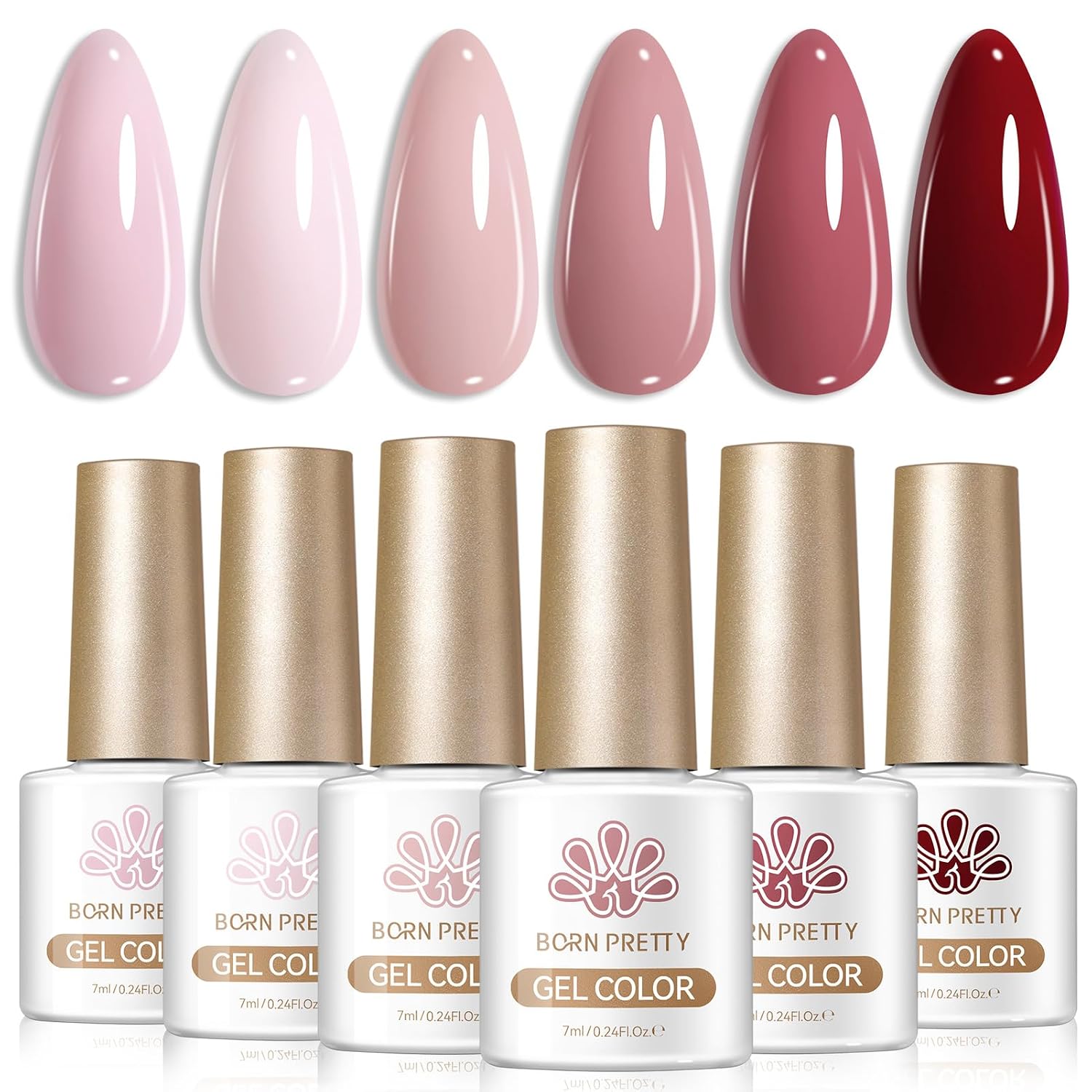 BORN PRETTY ESMALTE GEL NUDE PINK A WINE RED SET 6 BOTELLAS 7ML - 1