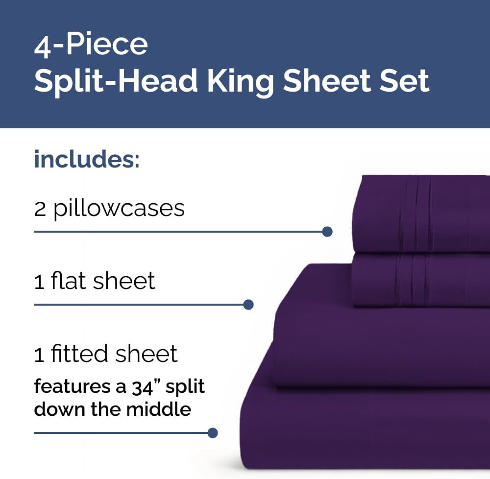 JUEGO DE SÁBANAS SPLIT KING CGK UNLIMITED MORADO 4 PIEZAS - 2