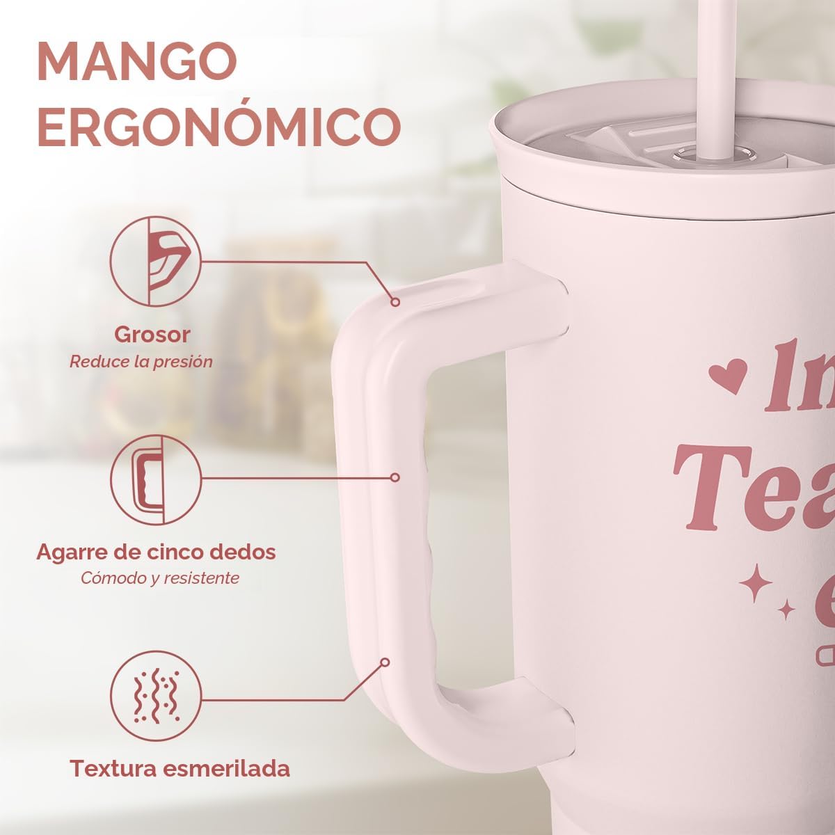 VASO TÉRMICO SANDJEST ACERO INOXIDABLE CON ASA 40 OZ - 3
