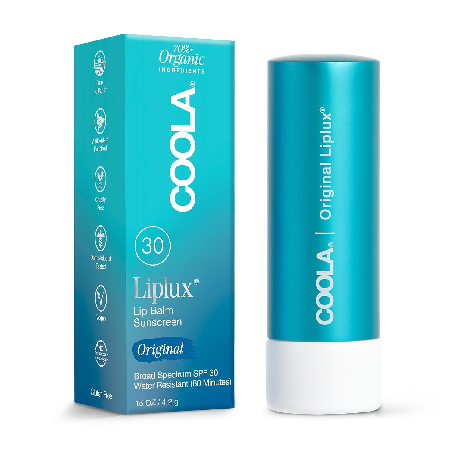 BÁLSAMO LABIAL COOLA LIPLUX SPF 30 ORGÁNICO PROTECTOR SOLAR 0.15 OZ - 1