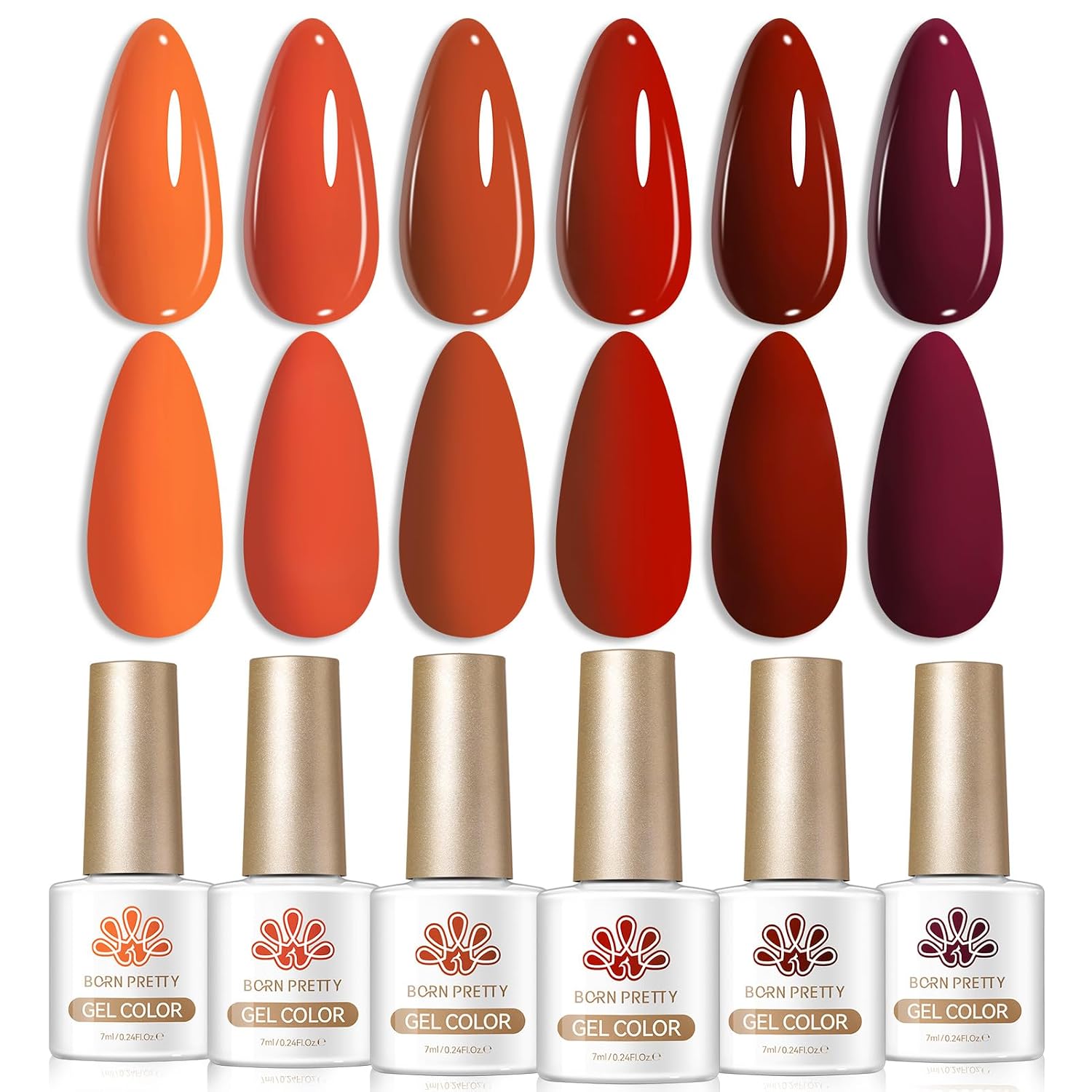 ESMALTE GEL BORN PRETTY OTOÑO INVIERNO SET 6 COLORES NARANJA CHOCOLATE BURDEO - 1