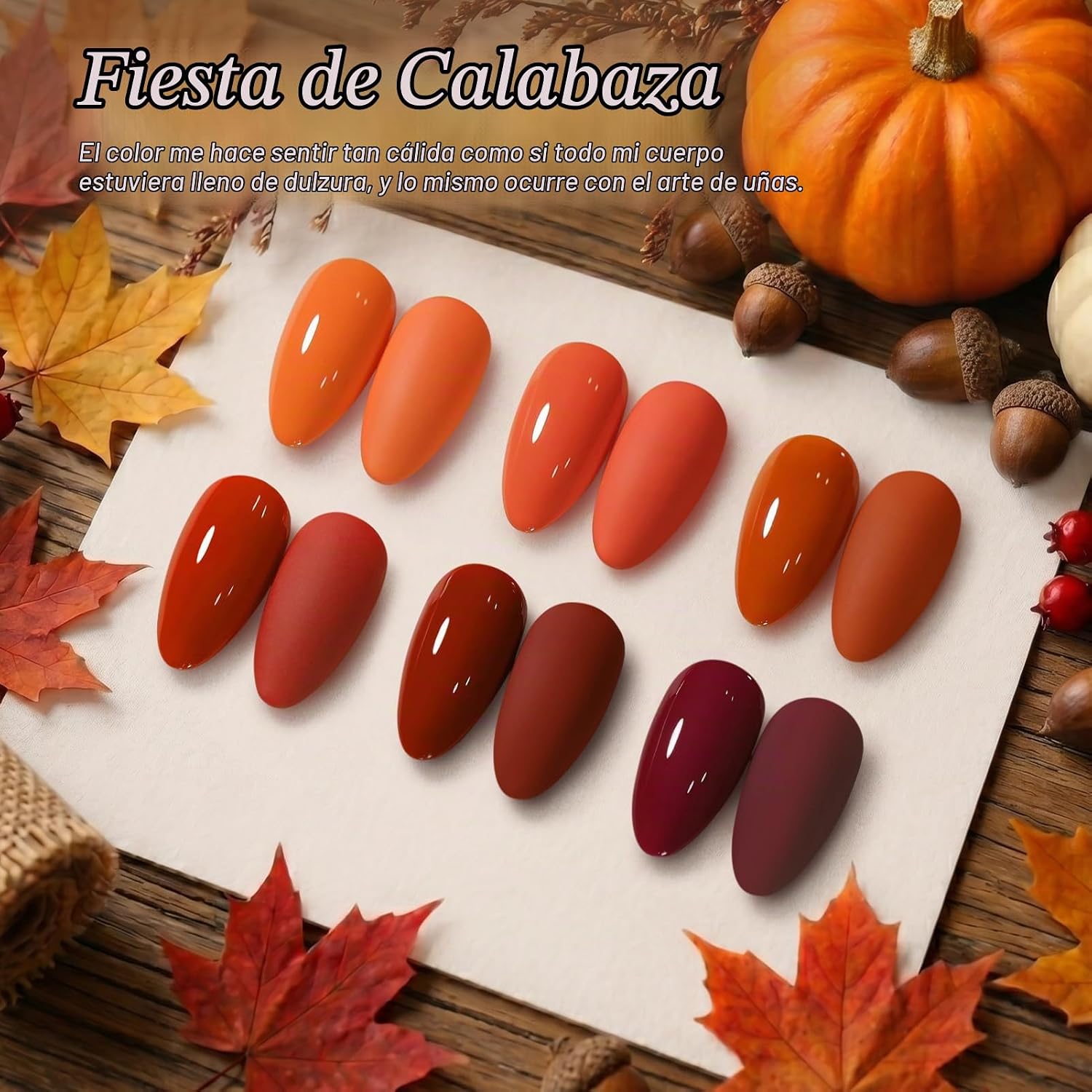 ESMALTE GEL BORN PRETTY OTOÑO INVIERNO SET 6 COLORES NARANJA CHOCOLATE BURDEO - 2