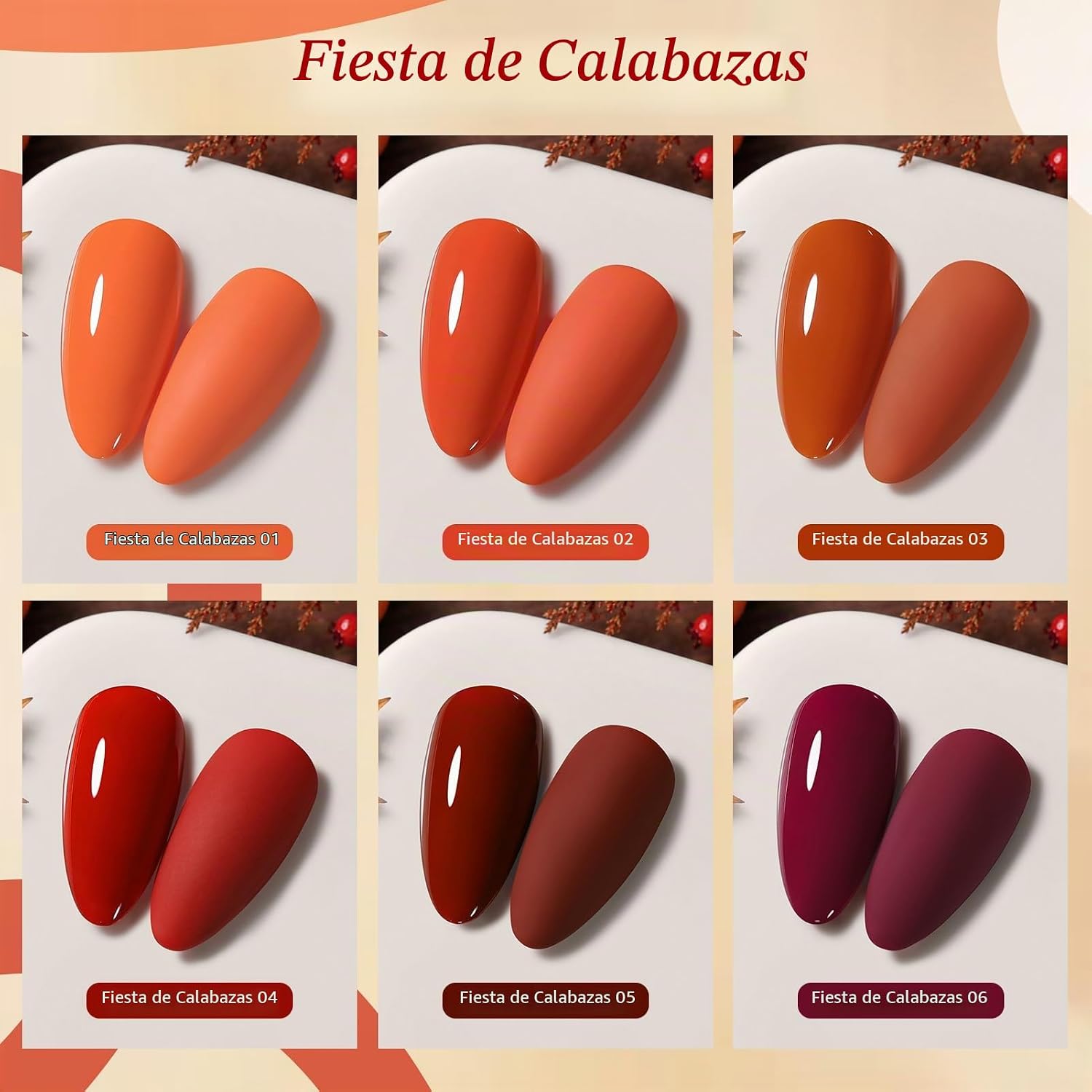 ESMALTE GEL BORN PRETTY OTOÑO INVIERNO SET 6 COLORES NARANJA CHOCOLATE BURDEO - 3