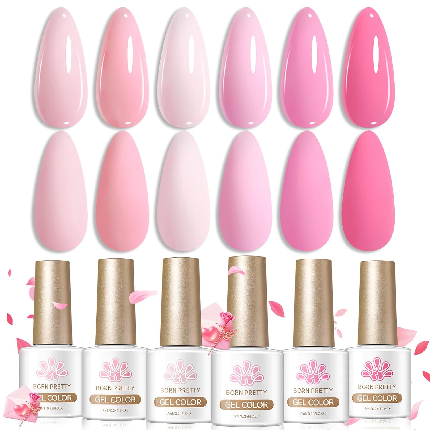 ESMALTE GEL BORN PRETTY ROSA BEBÉ NUDE SET 6 BOTELLAS 7ML - 1