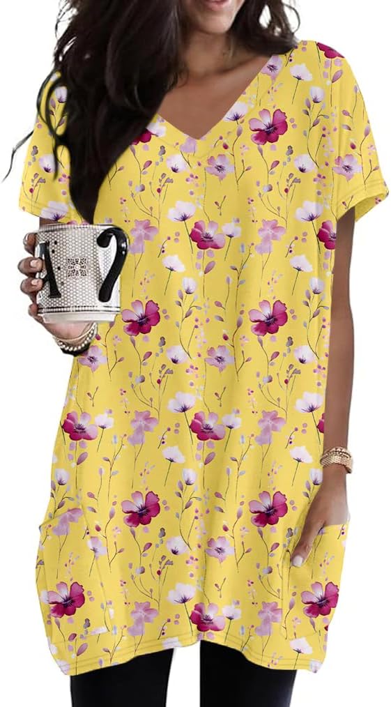BLUSA POETSKY TUNIC CUELLO V MANGA CORTA AMARILLO FLORAL - 1