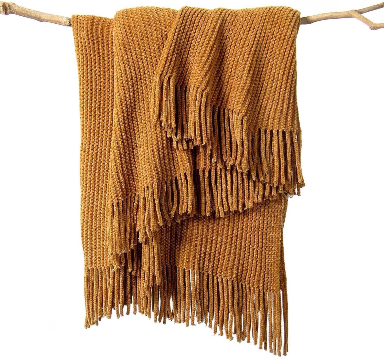 MANTA LIFEIN THROW BLANKET TEJIDA CHENILLE MARRÓN DORADO 60X80 PULGADAS - 1