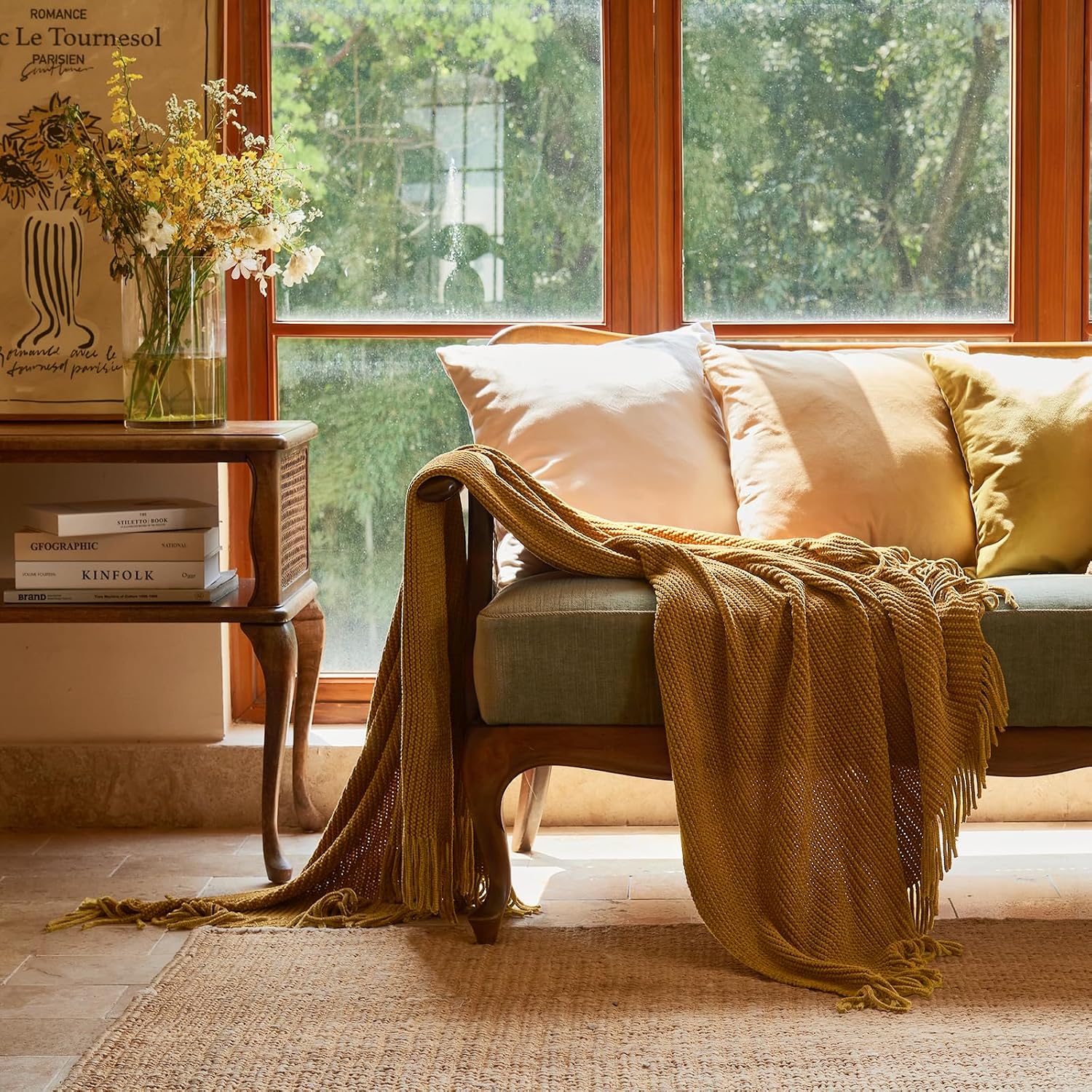 MANTA LIFEIN THROW BLANKET TEJIDA CHENILLE MARRÓN DORADO 60X80 PULGADAS - 2