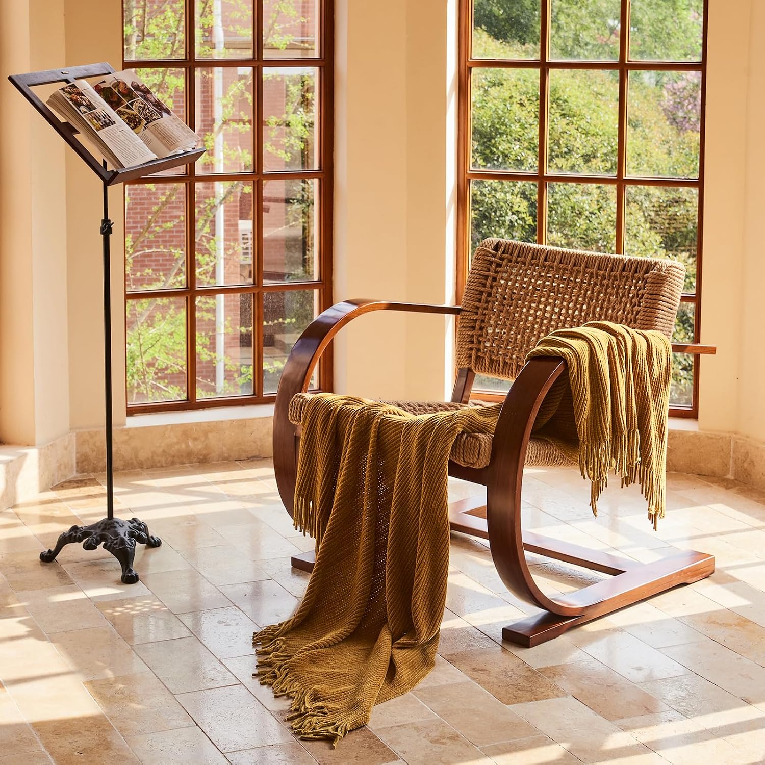 MANTA LIFEIN THROW BLANKET TEJIDA CHENILLE MARRÓN DORADO 60X80 PULGADAS - 4
