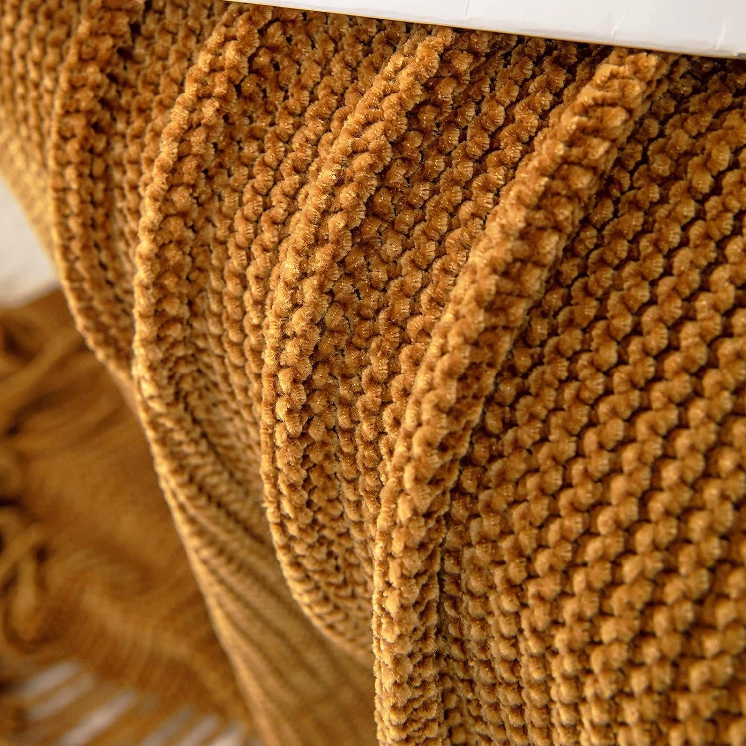 MANTA LIFEIN THROW BLANKET TEJIDA CHENILLE MARRÓN DORADO 60X80 PULGADAS - 5