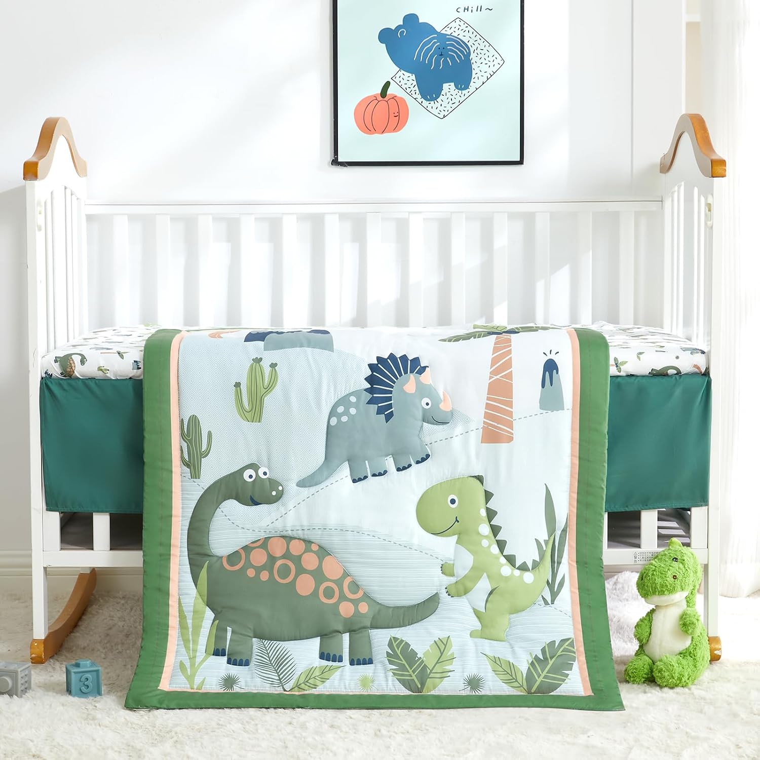 SET DE CAMA PARA CUNA WOWELIFE DINOSAURIO VERDE 3 PIEZAS - 2
