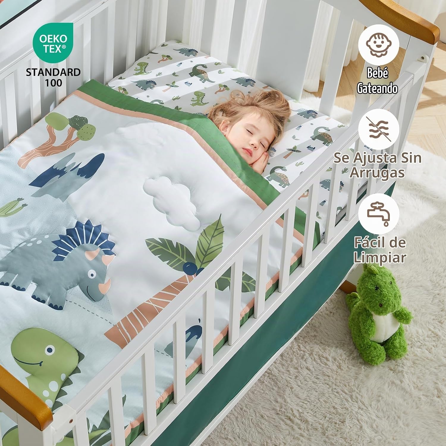 SET DE CAMA PARA CUNA WOWELIFE DINOSAURIO VERDE 3 PIEZAS - 4