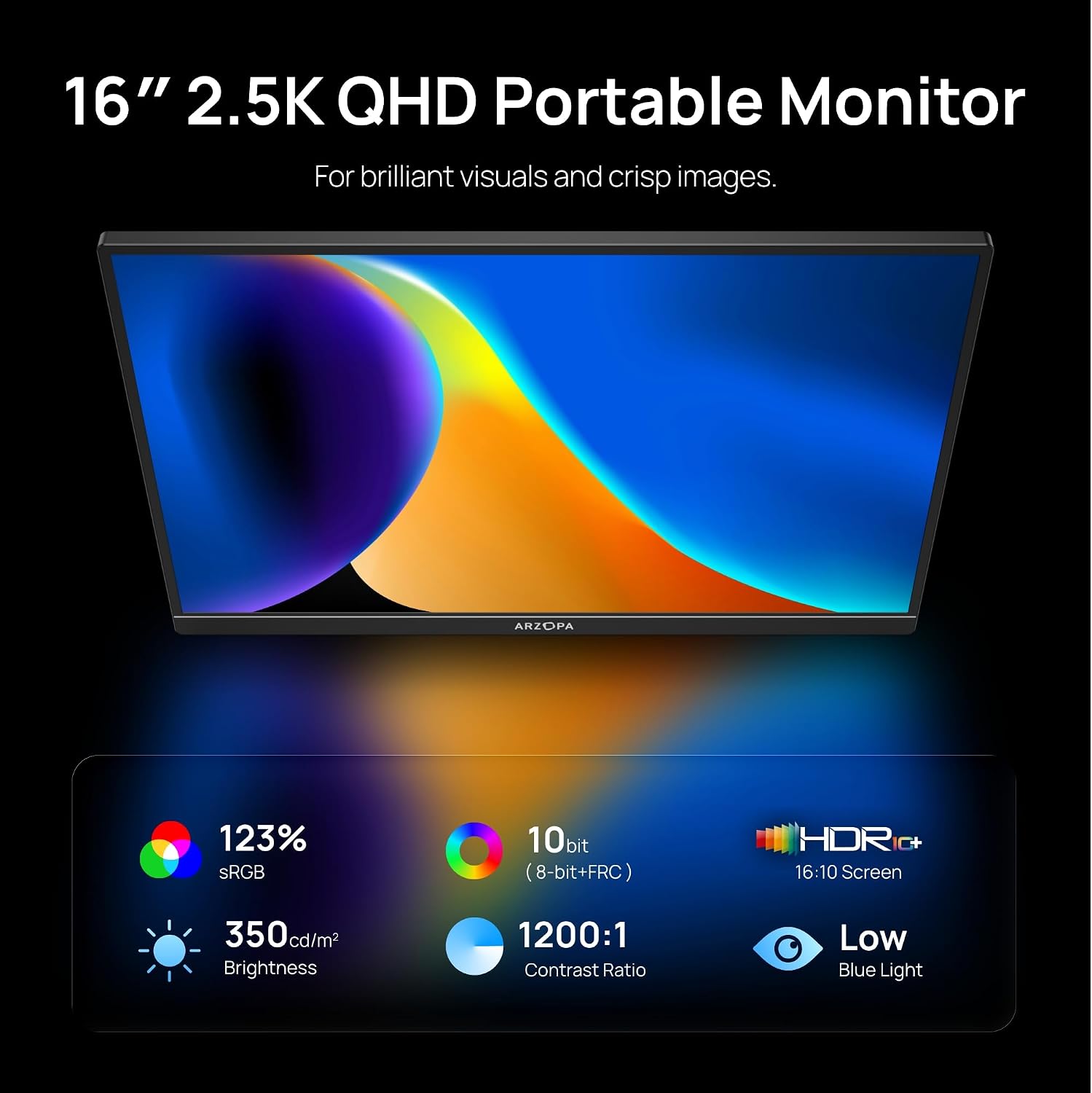 MONITOR PORTÁTIL ARZOPA 16.1' 180HZ 2.5K QHD 2560X1440 - 2