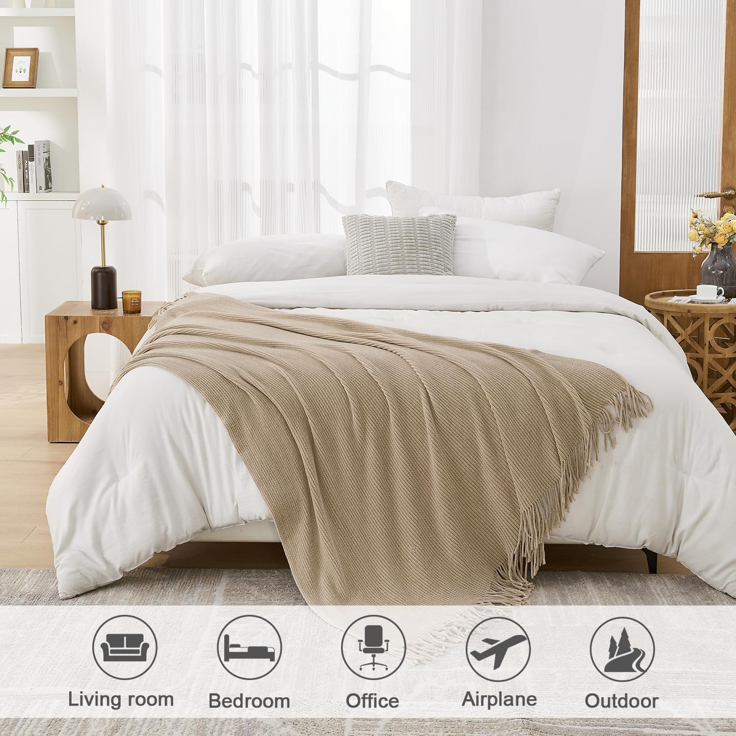 MANTA LIFEIN CHENILLE BEIGE 60 X 80 PULGADAS - 3