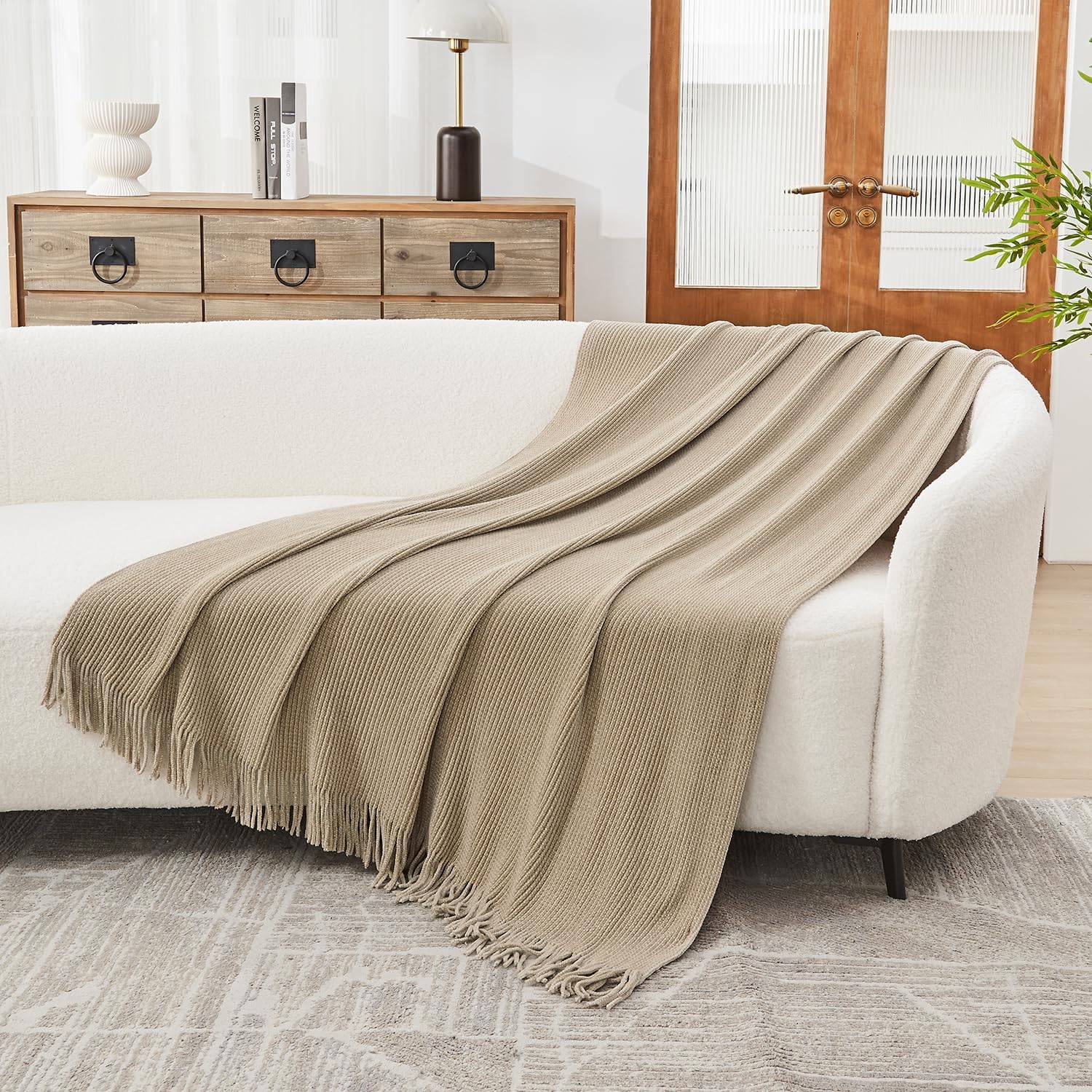 MANTA LIFEIN CHENILLE BEIGE 60 X 80 PULGADAS - 4
