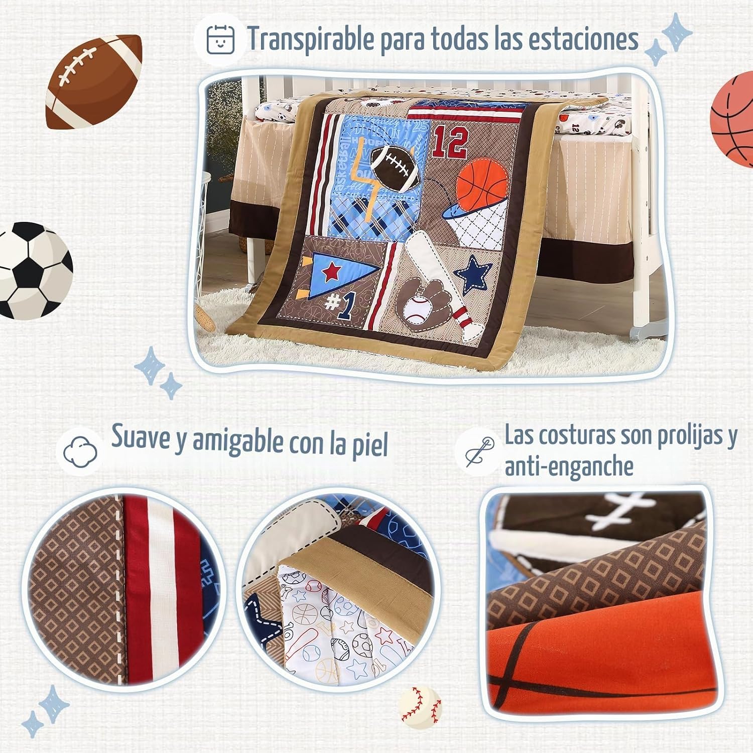 SET DE CAMA MINI CUNA 3 PIEZAS WOWELIFE DEPORTES MARRÓN - 4
