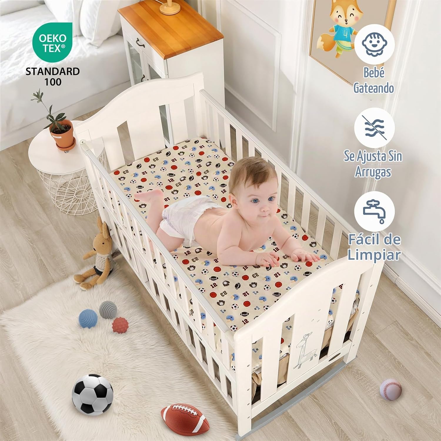 SET DE CAMA MINI CUNA 3 PIEZAS WOWELIFE DEPORTES MARRÓN - 5