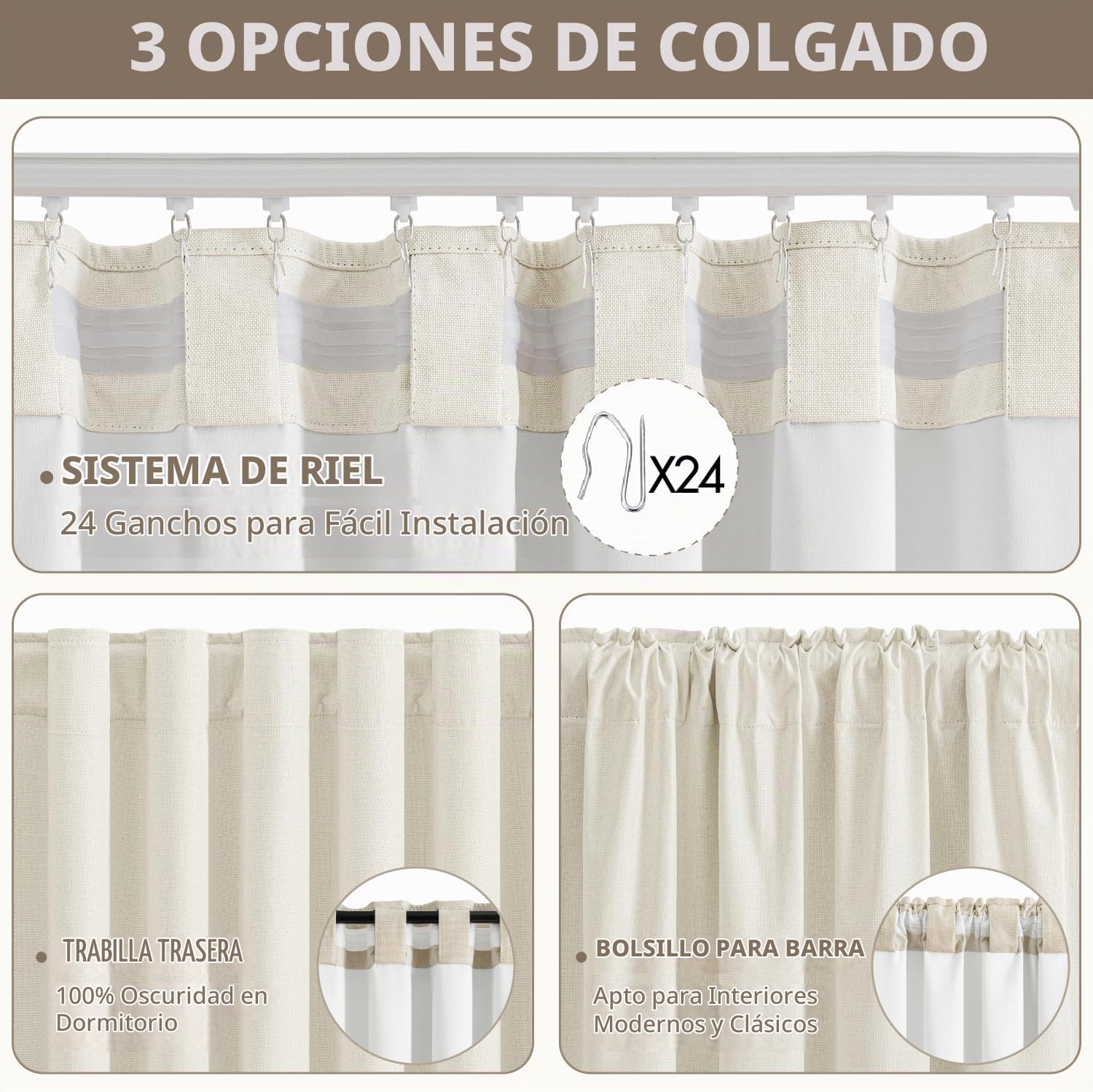 CORTINA BLACKOUT MIULEE LINO 40 X 108 PULGADAS BEIGE - 5
