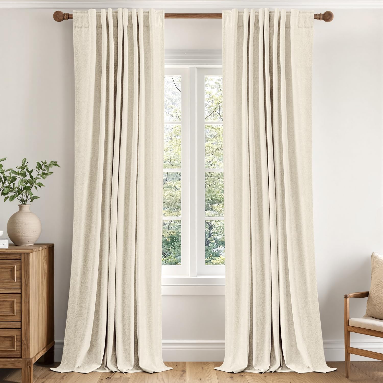 CORTINA DE TELA MIULEE 100% BLACKOUT LINEN 40 X 90 PULGADAS IVORY 2 PANELES - 1